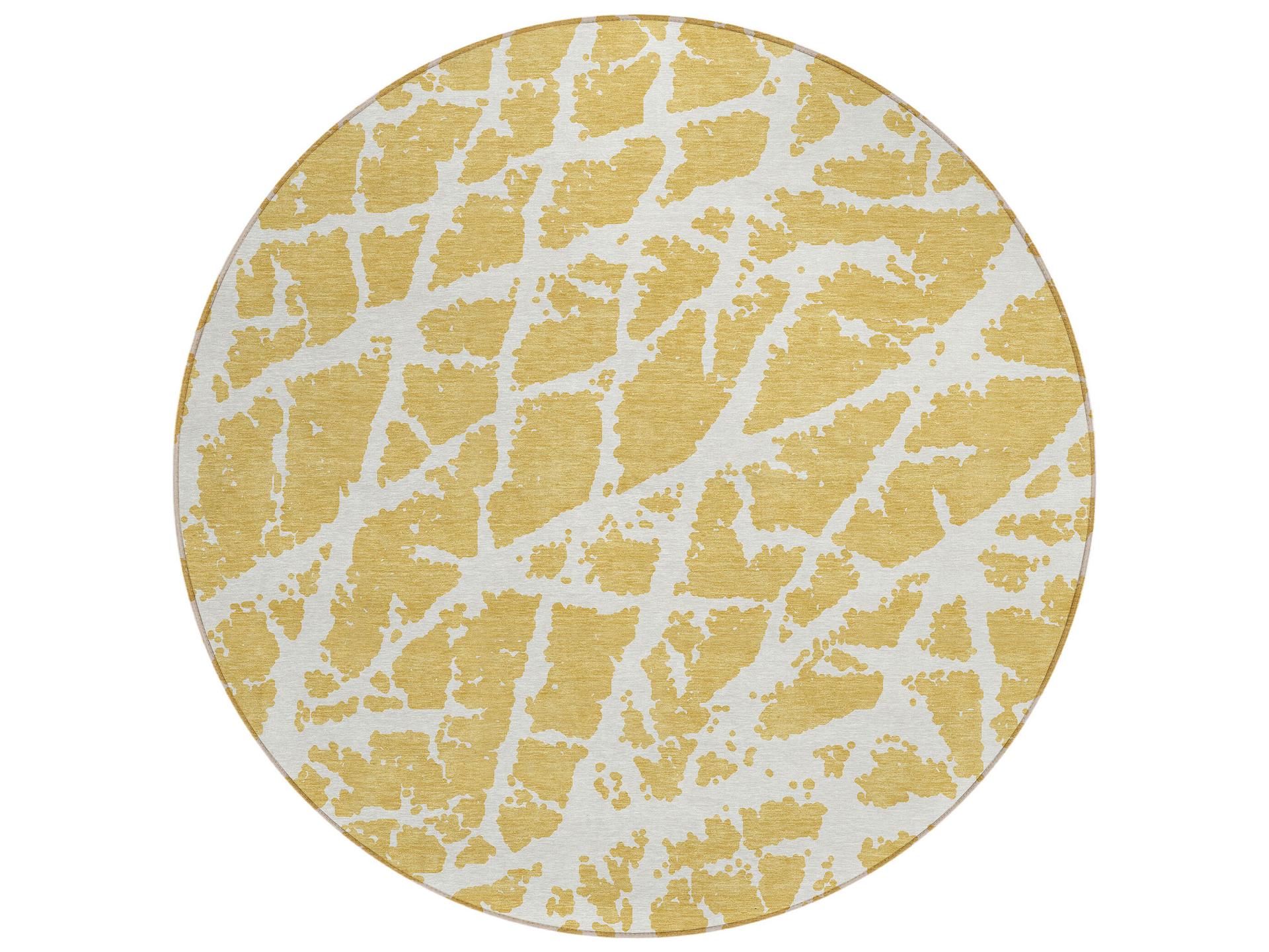 Chantille Round Area Rug in Gold Polyester