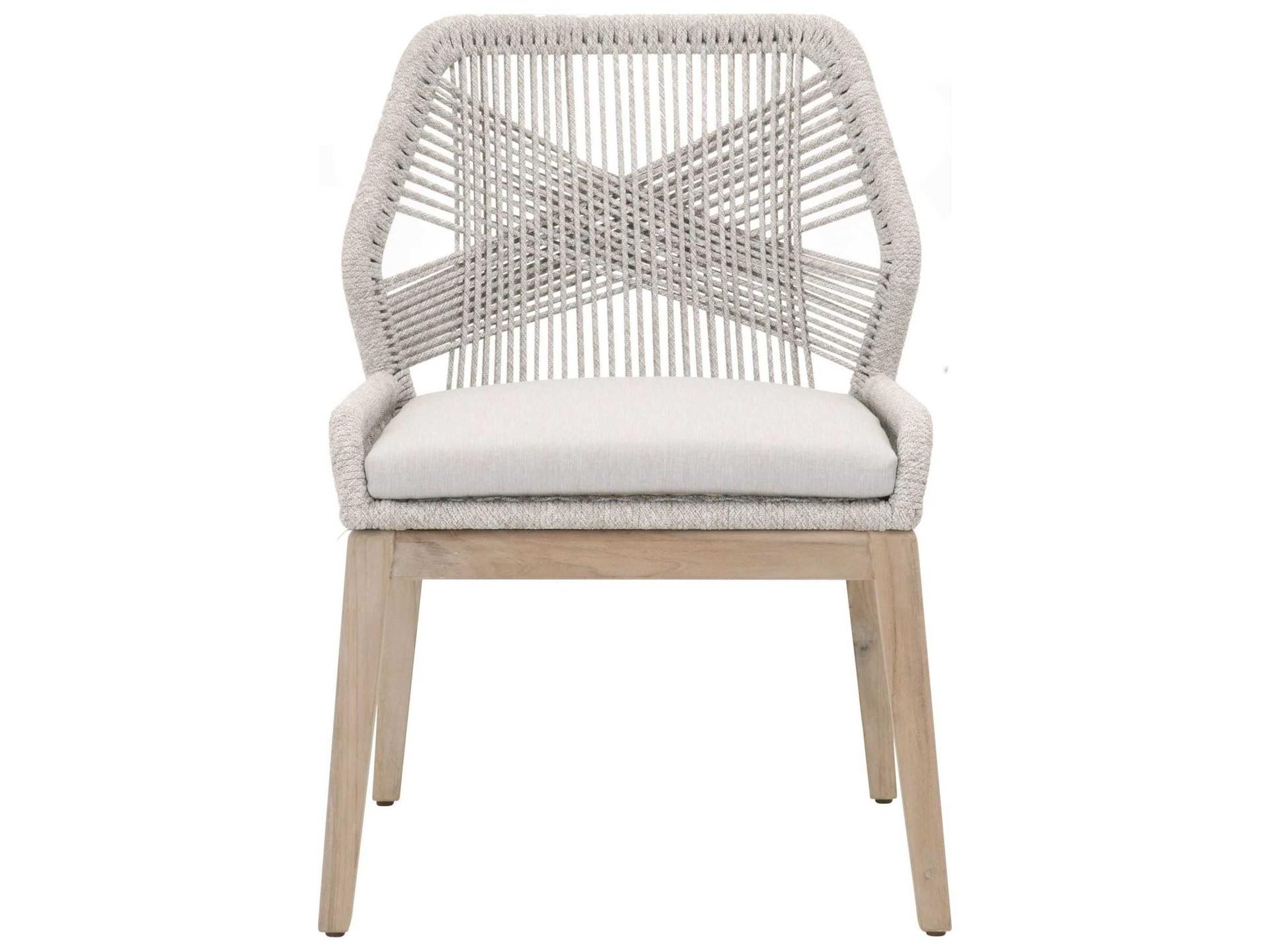 Essentials for Living Outdoor Woven Rope Taupe & White Flat Rope / Pumice Aluminum Wood Cushion Dining Chair Set of 2