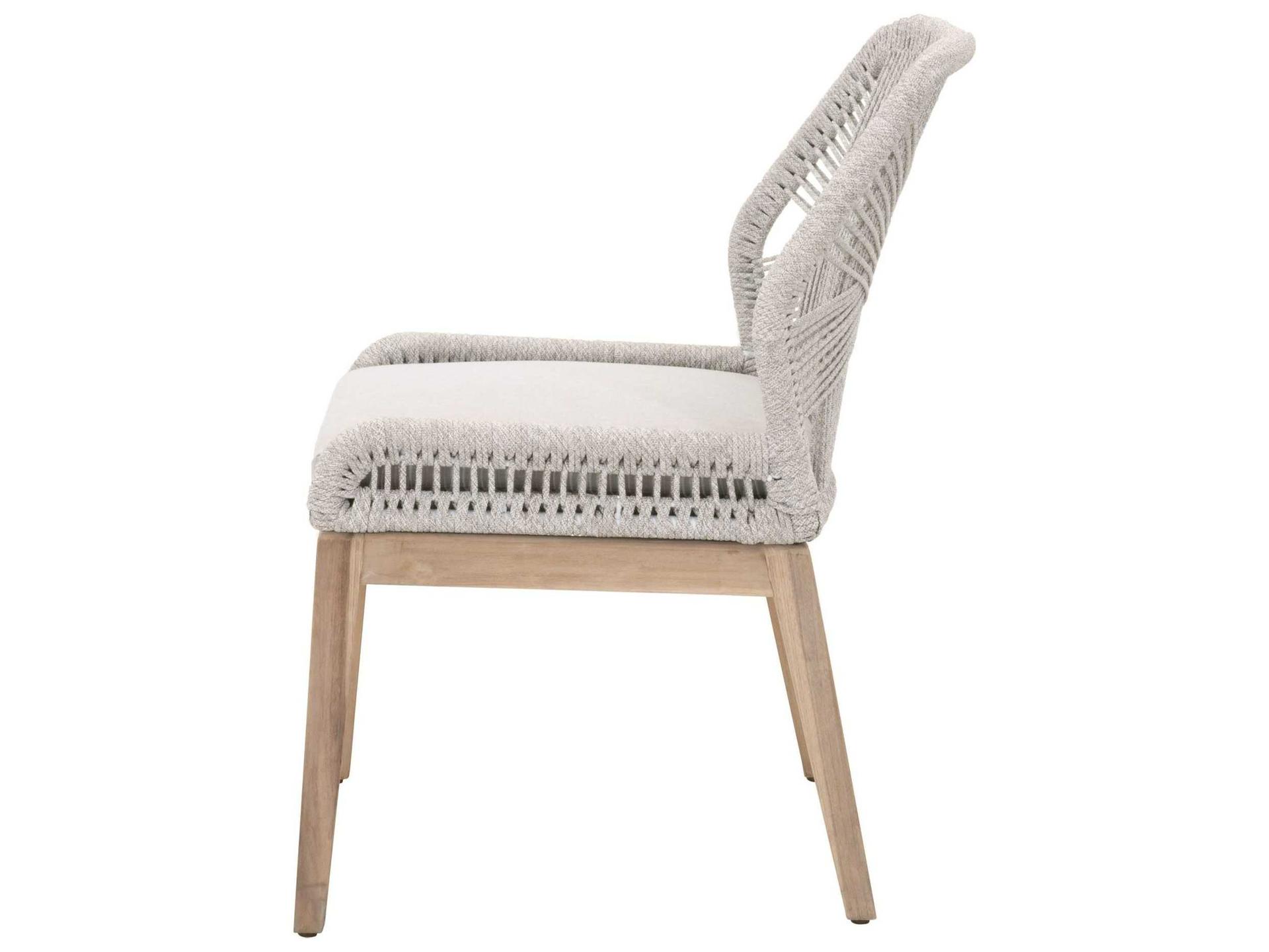 Essentials for Living Outdoor Woven Rope Taupe & White Flat Rope / Pumice Aluminum Wood Cushion Dining Chair Set of 2