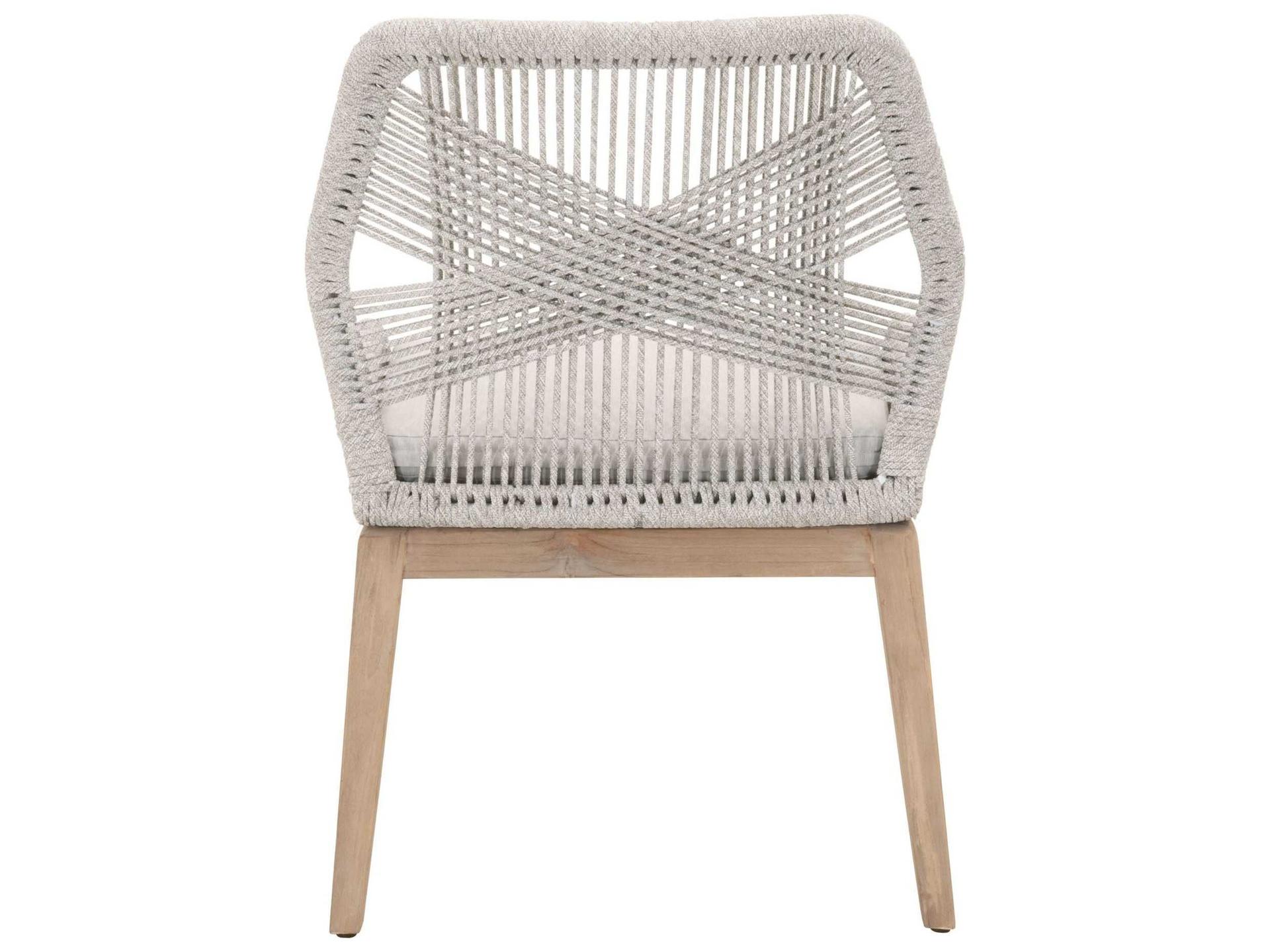 Essentials for Living Outdoor Woven Rope Taupe & White Flat Rope / Pumice Aluminum Wood Cushion Dining Chair Set of 2