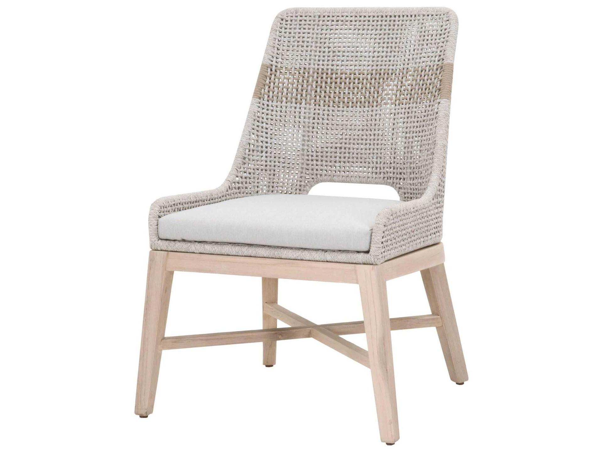 Essentials for Living Outdoor Woven Rope Taupe & White Flat / Pumice Cushion Dining Chair Set of 2