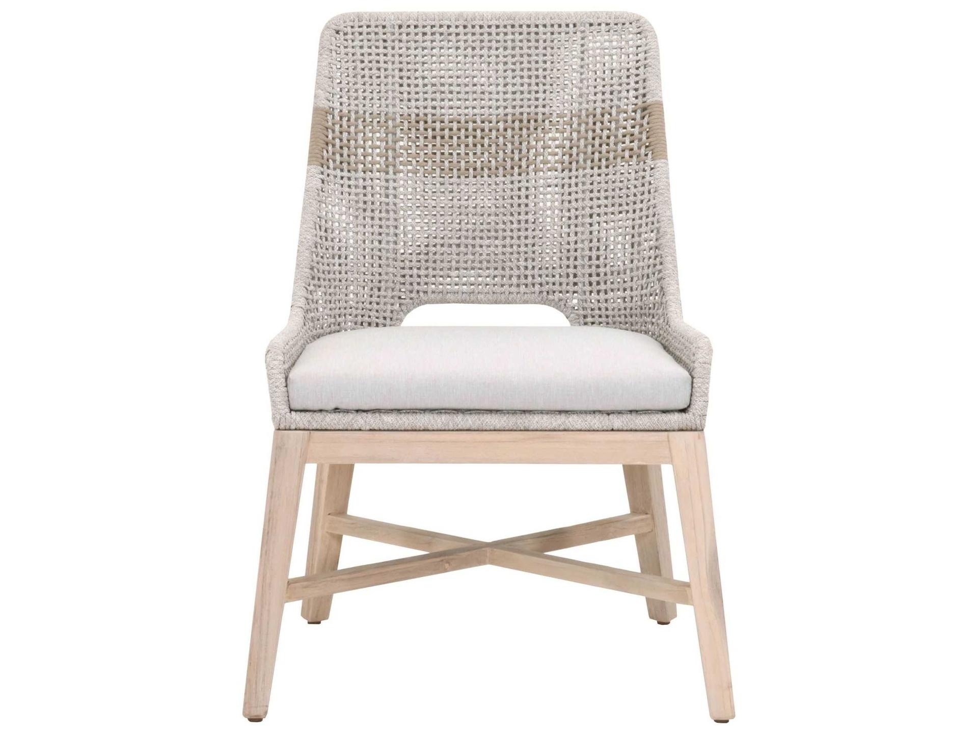 Essentials for Living Outdoor Woven Rope Taupe & White Flat / Pumice Cushion Dining Chair Set of 2
