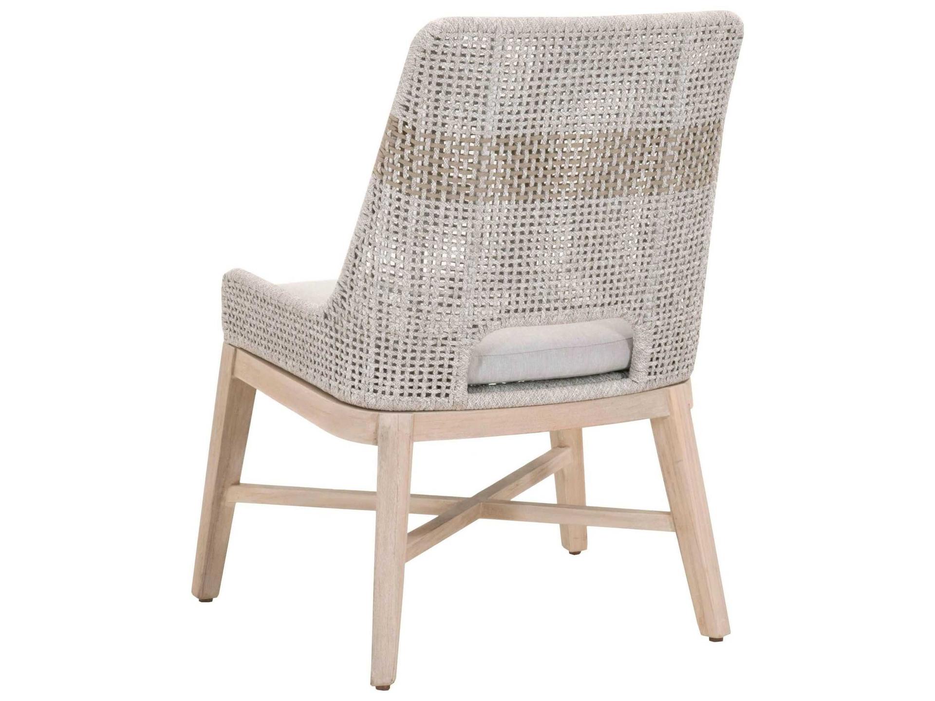 Essentials for Living Outdoor Woven Rope Taupe & White Flat / Pumice Cushion Dining Chair Set of 2