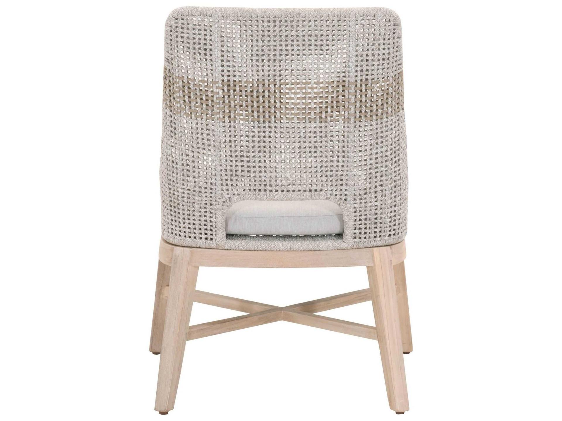 Essentials for Living Outdoor Woven Rope Taupe & White Flat / Pumice Cushion Dining Chair Set of 2