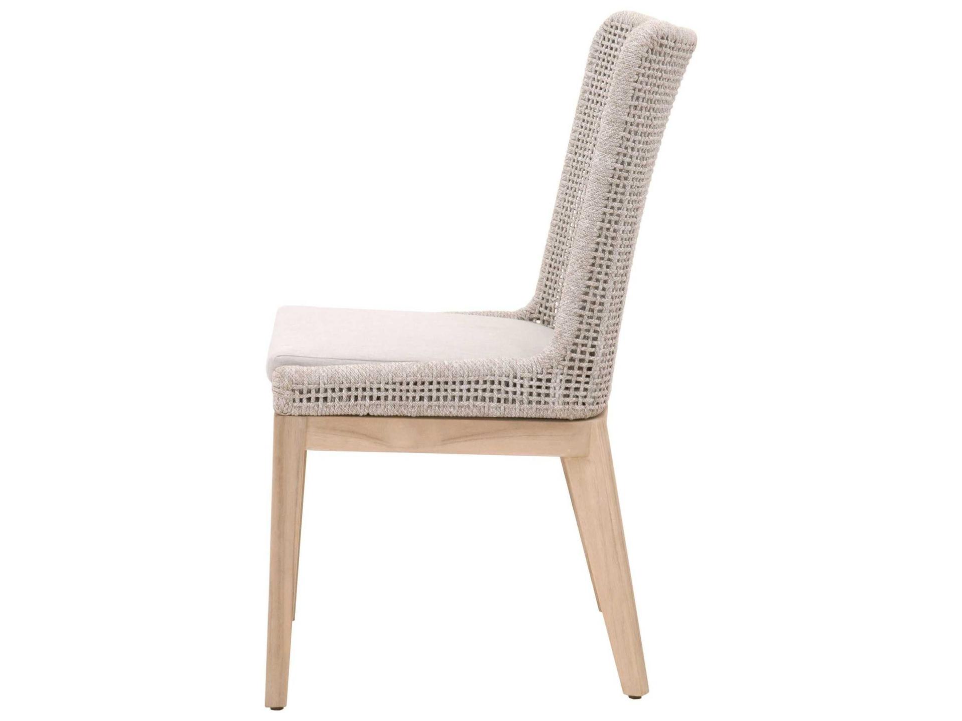 Essentials for Living Outdoor Woven Rope Taupe & White Flat / Pumice Cushion Dining Chair Set of 2