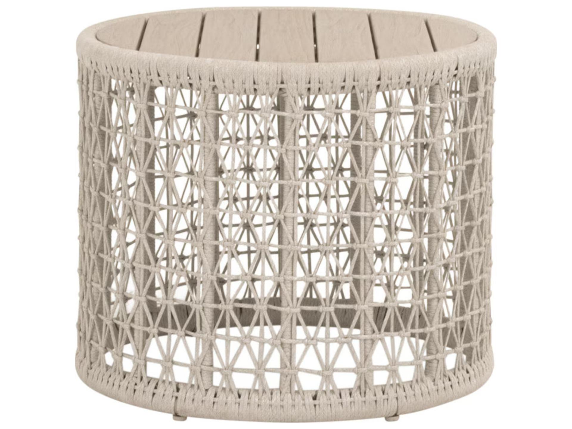 Essentials for Living Outdoor Woven - Outdoor Knit Wood Round End Table