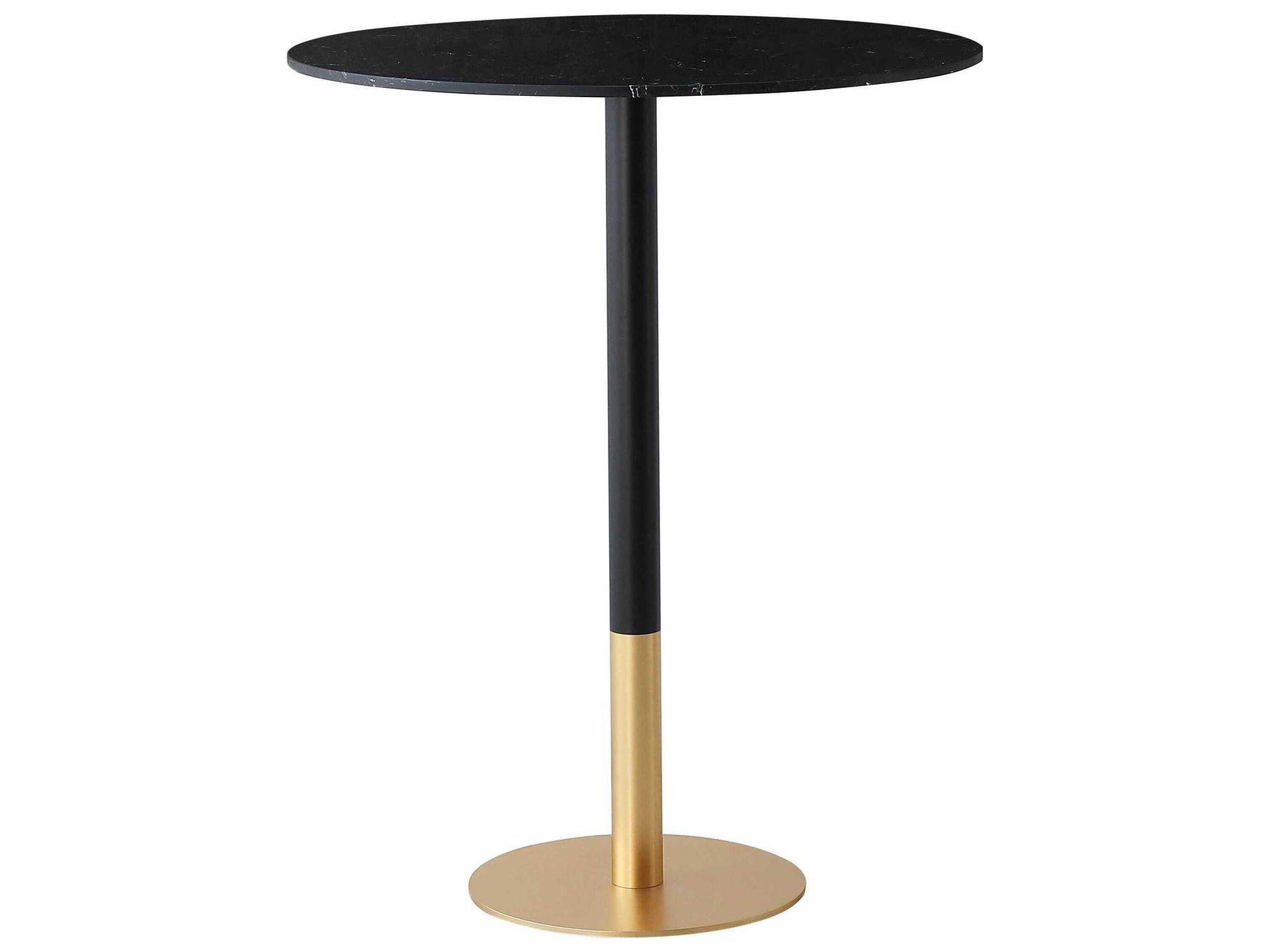 Elegant Lighting Ronan Black Gold Round Faux Marble Bar Table
