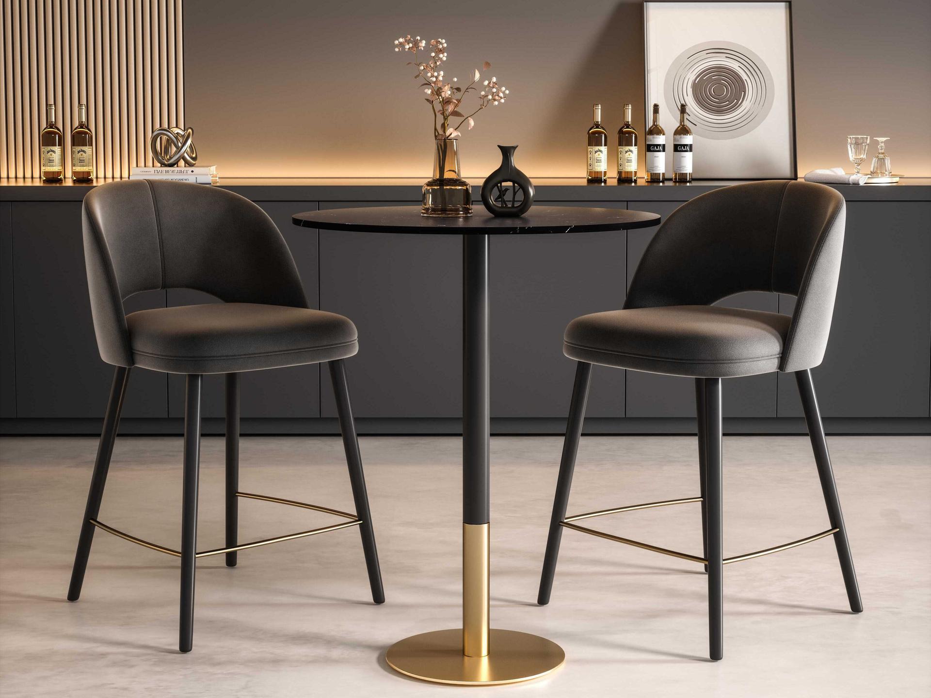 Elegant Lighting Ronan Black Gold Round Faux Marble Bar Table