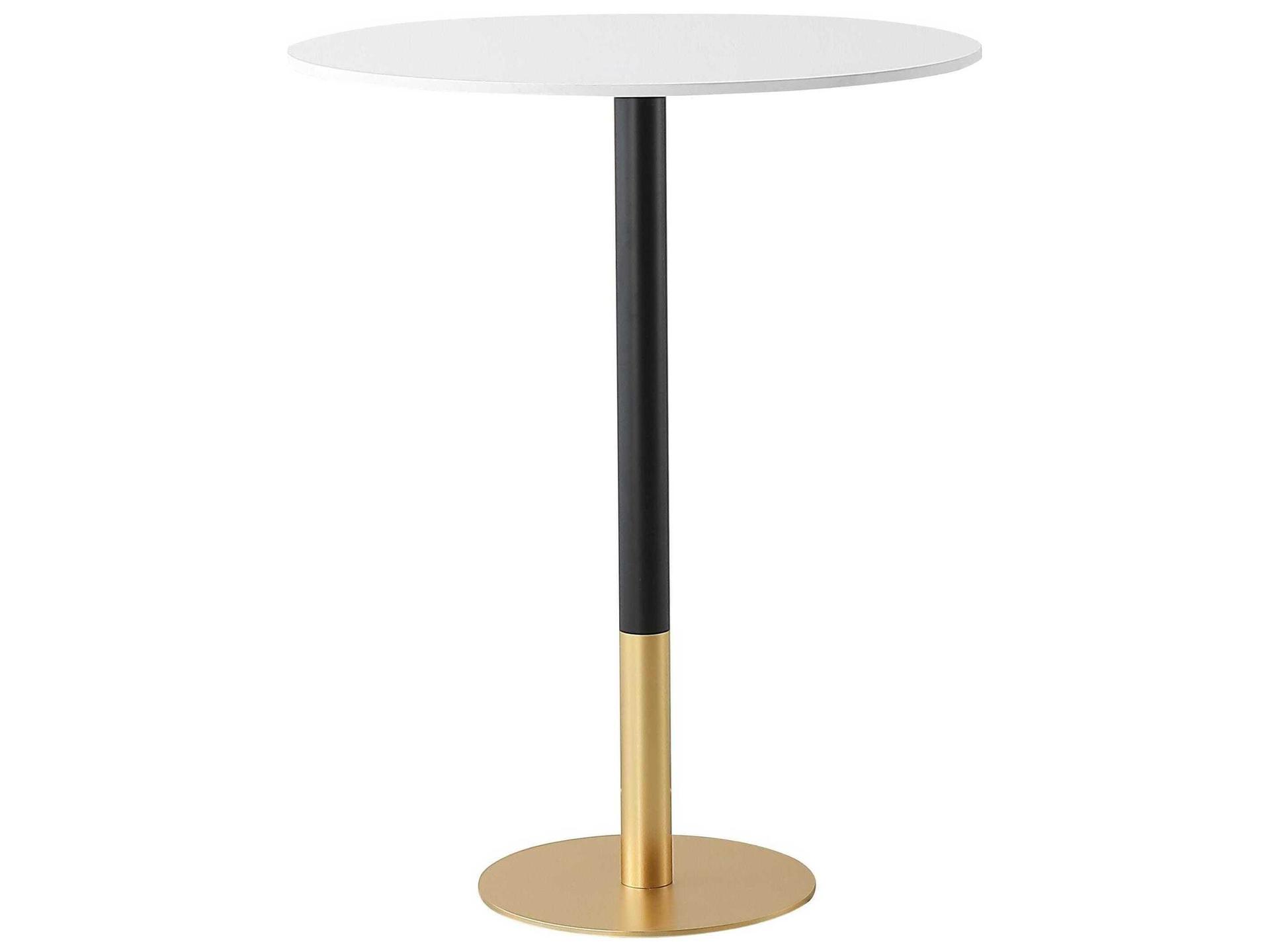 Ronan Round Pub Table White Engineered Marble Gold Iron Base