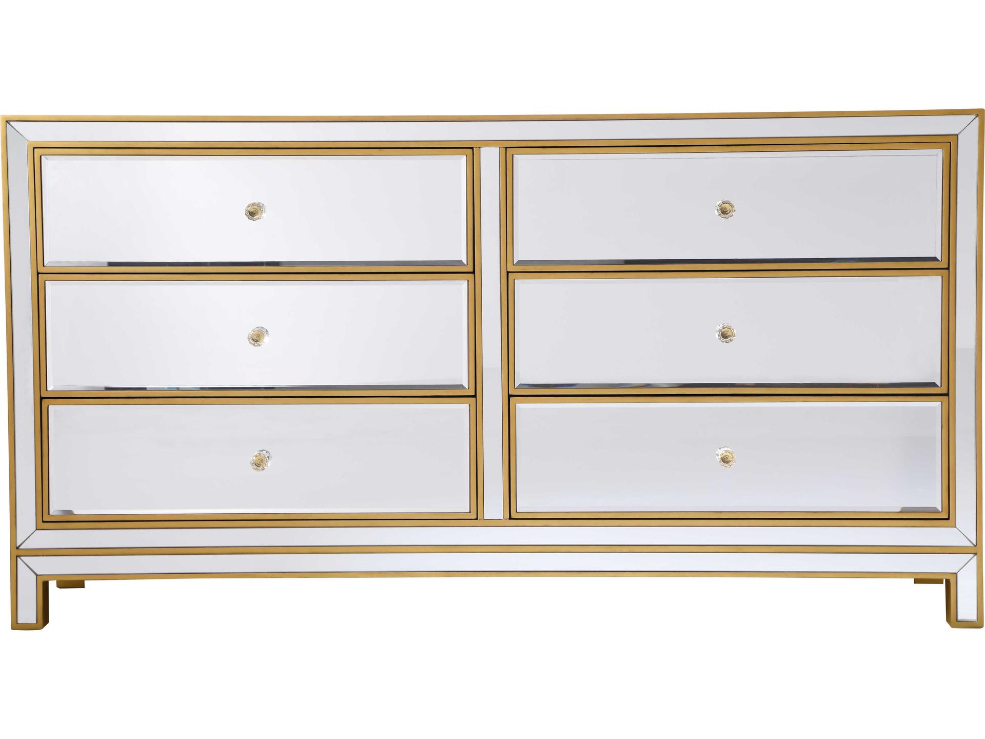 Elegant Lighting Reflexion 6-Drawers Mirrored Rubberwood Double Dresser
