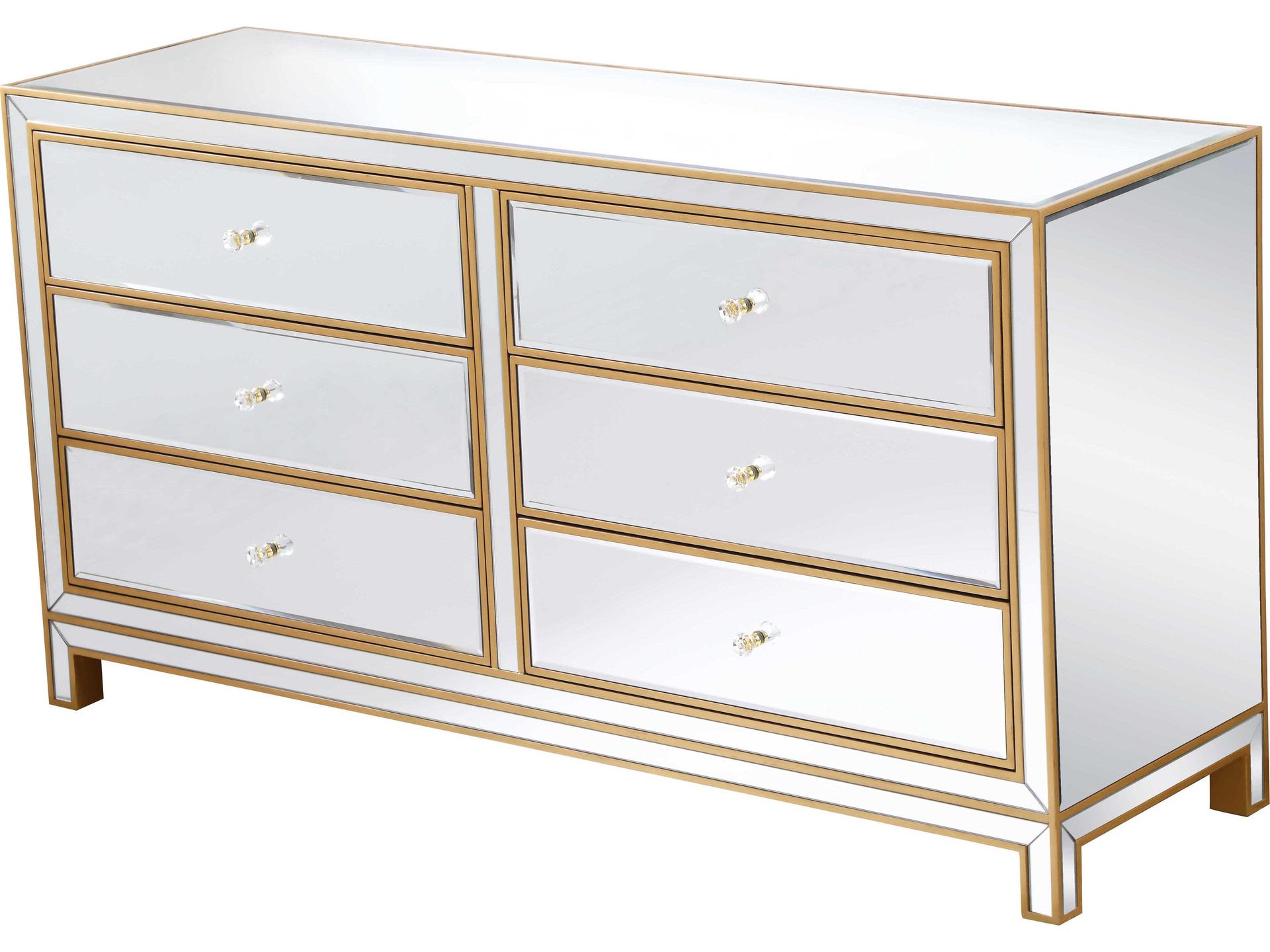 Elegant Lighting Reflexion 6-Drawers Mirrored Rubberwood Double Dresser