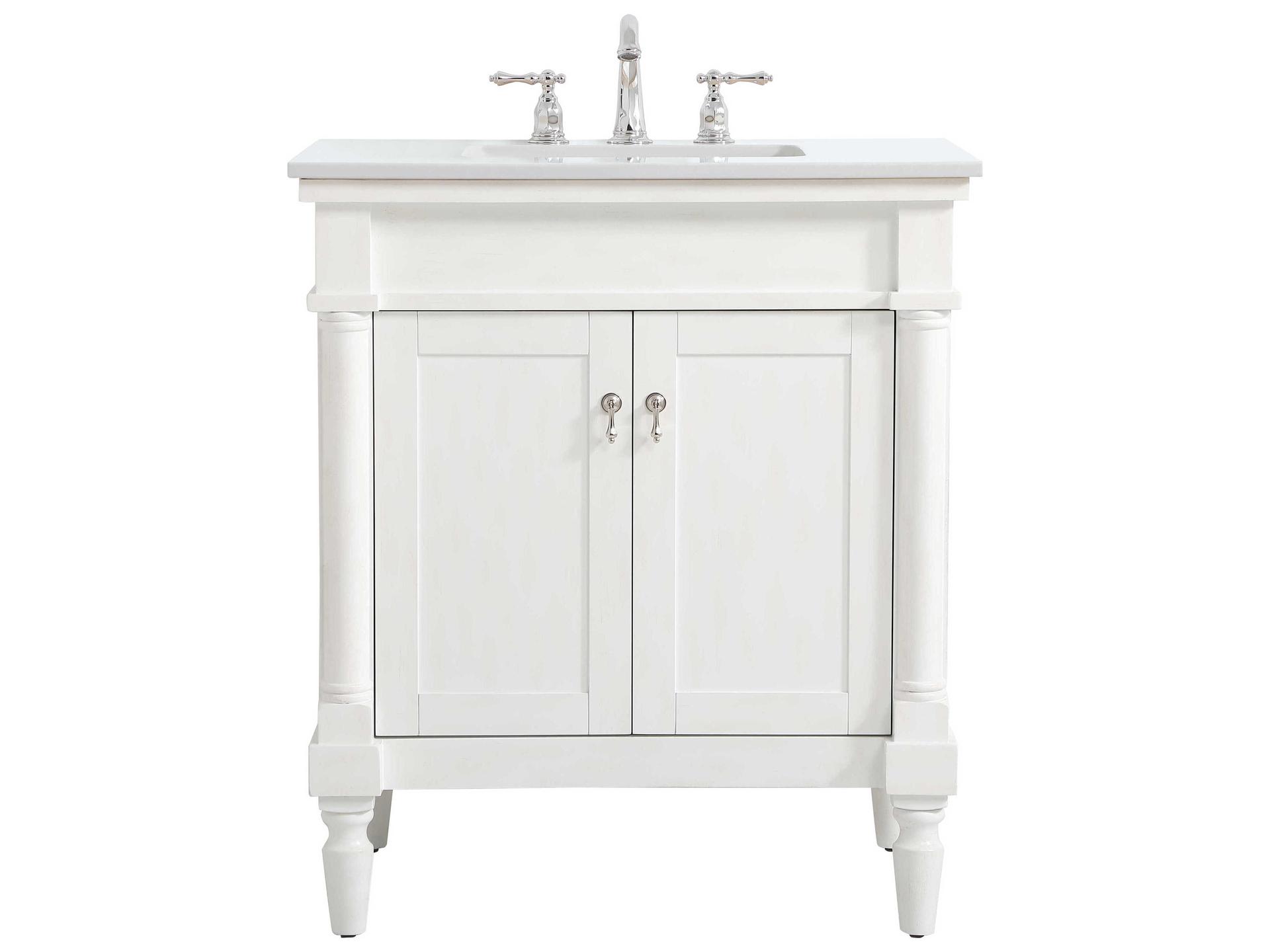 Lexington 30-Inch Single Bathroom Vanity with Marble Top in Antique White