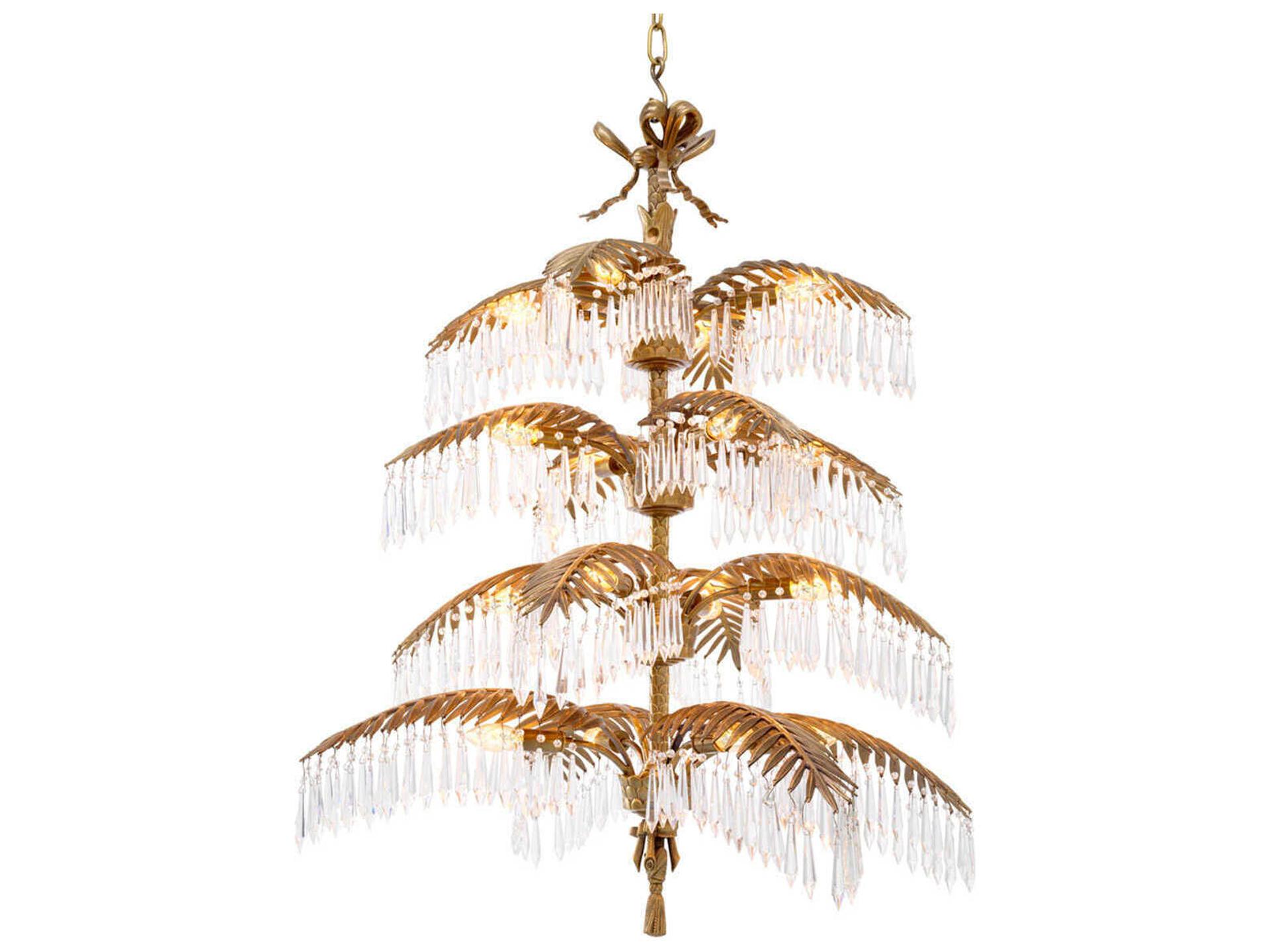Hildebrandt XL 16-Light Chandelier in Vintage Brass with Crystal Glass
