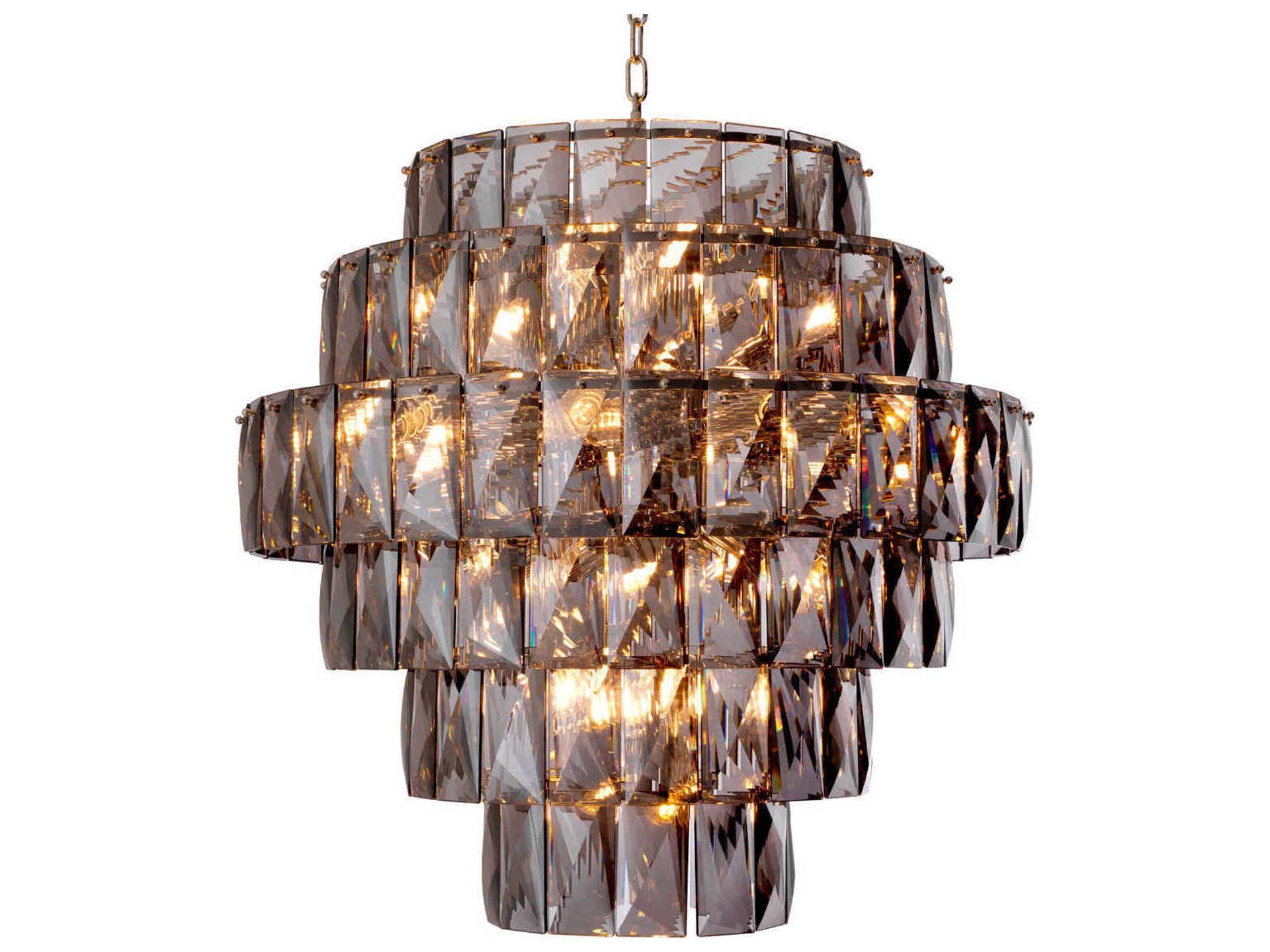 26-Light Amazone Chandelier in Nickel with Smoke Crystal Glass