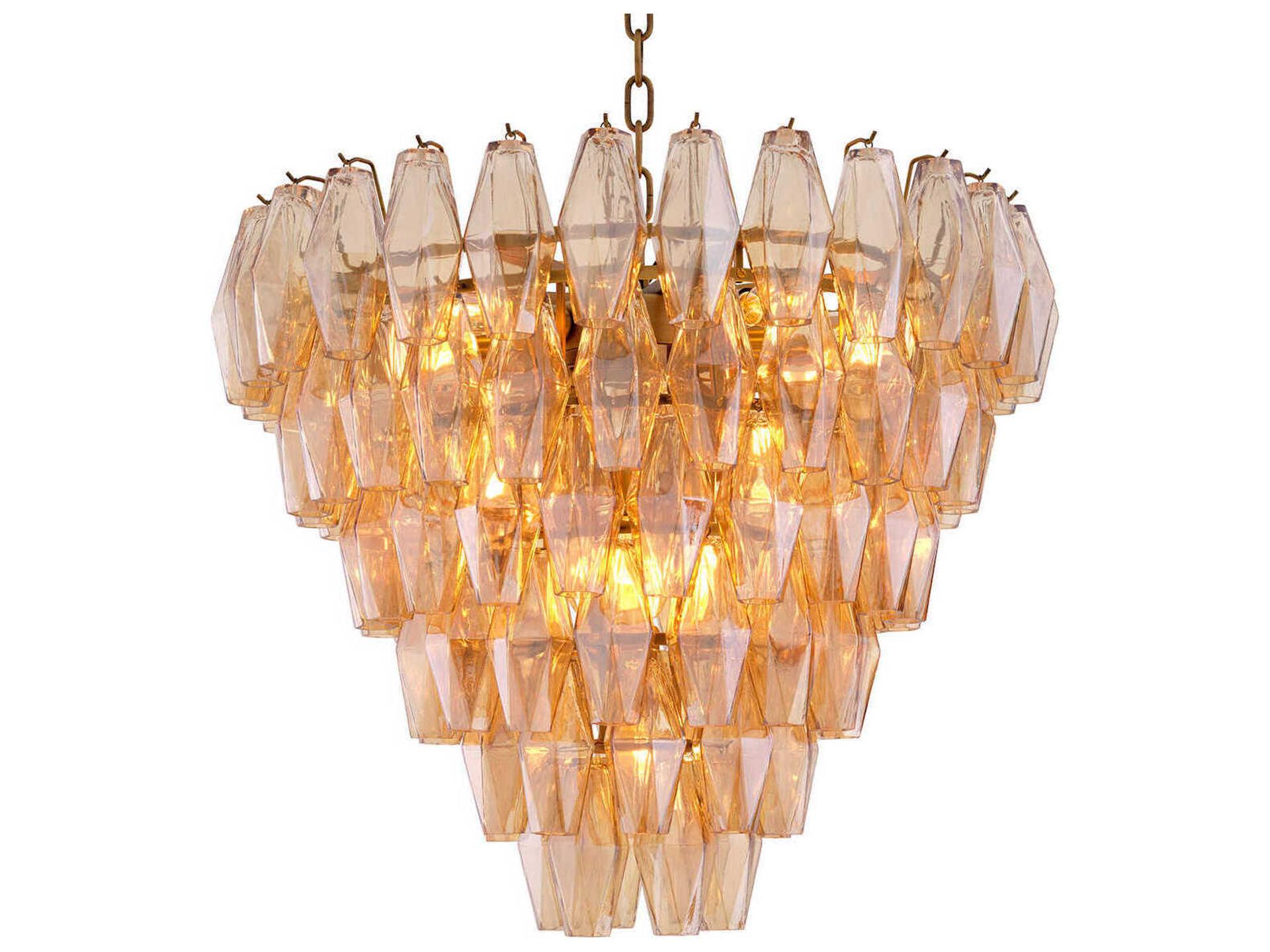 Benini 17-Light Amber Glass Chandelier in Antique Brass