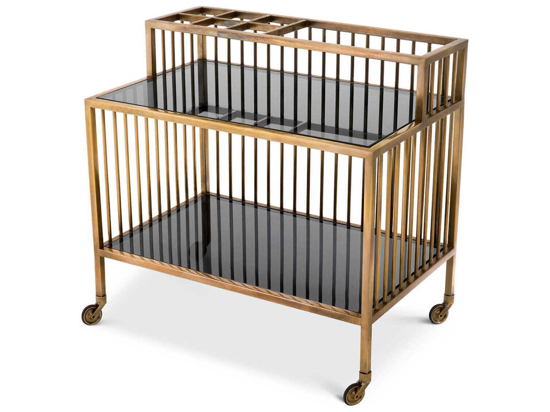 Rutherford Vintage Brass Smoke Glass Trolley