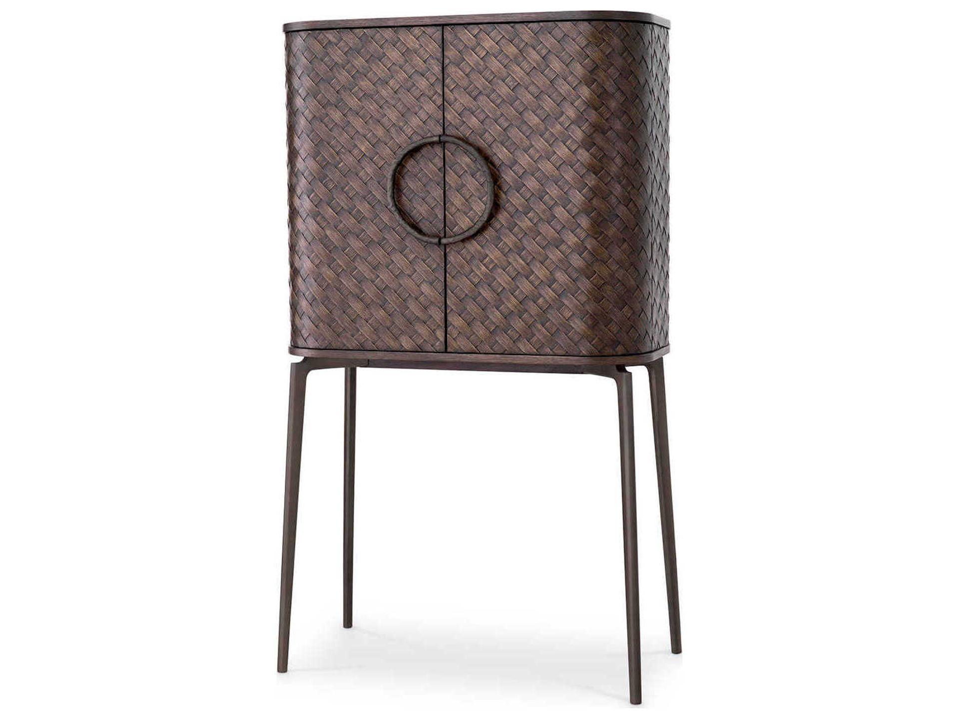 Nilsson Woven Oak Veneer Bar Cabinet with Bronze Finish