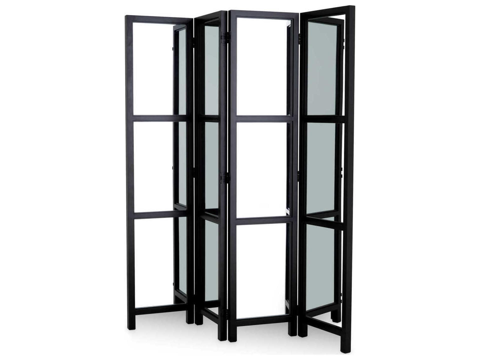 Eichholtz Screen Jacques Classic Black Antique Mirror Glass Folding