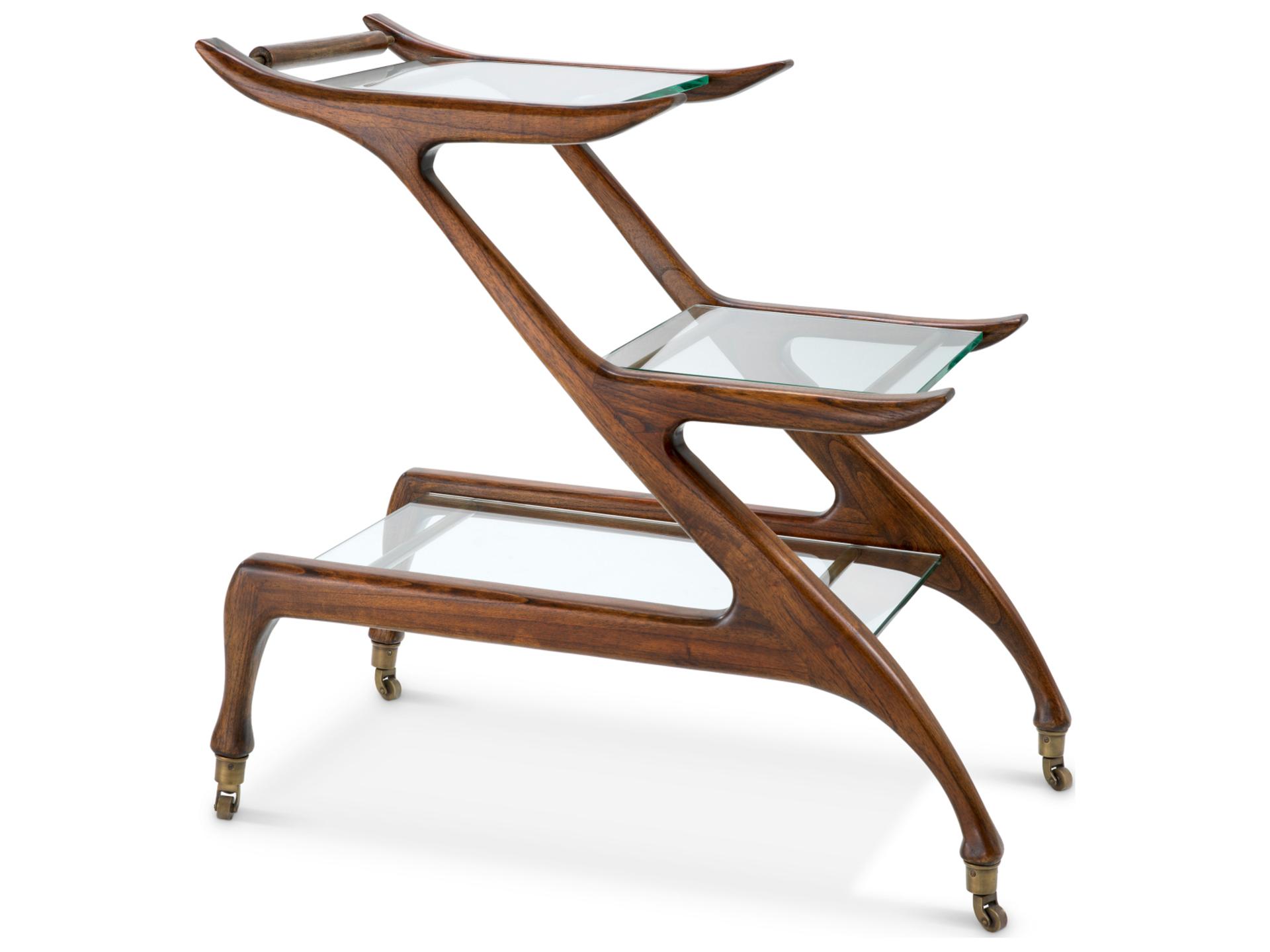 Classic Brown X Clear Glass Bar Cart