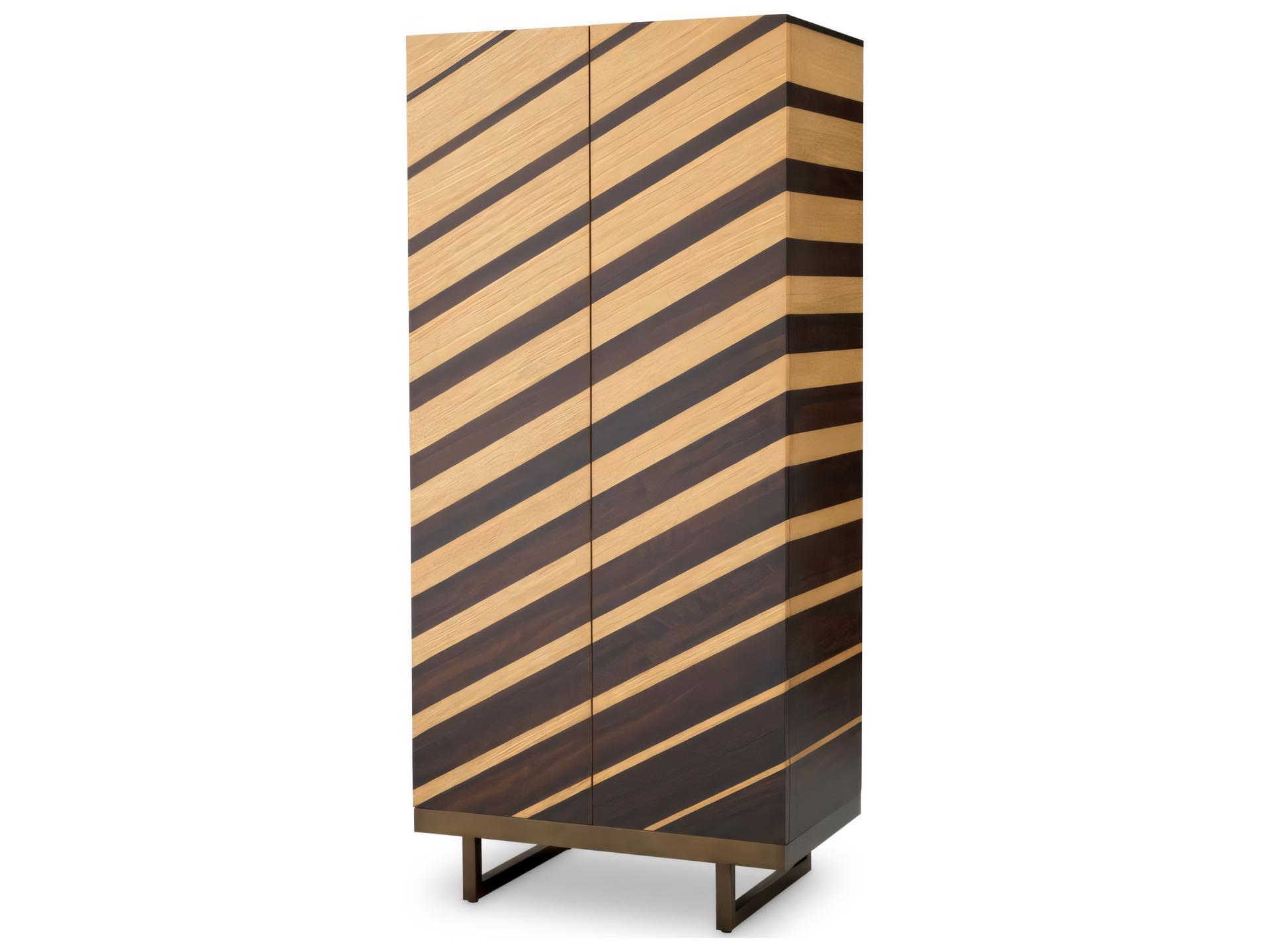 Brown Oak Wood Natural Veneer X Eucalyptus Bar Cabinet