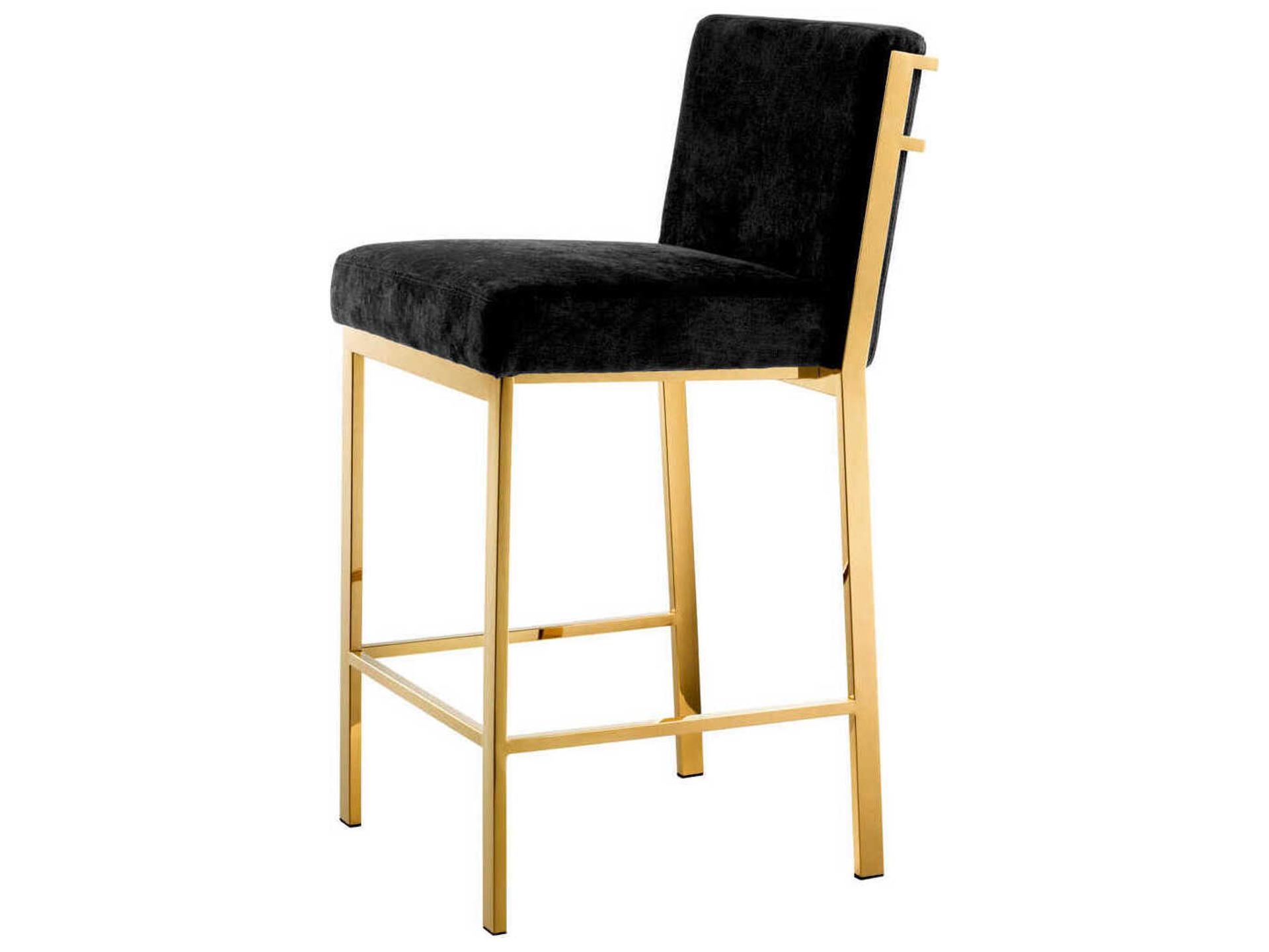 Scott Counter Stool in Black Velvet with Gold Finish