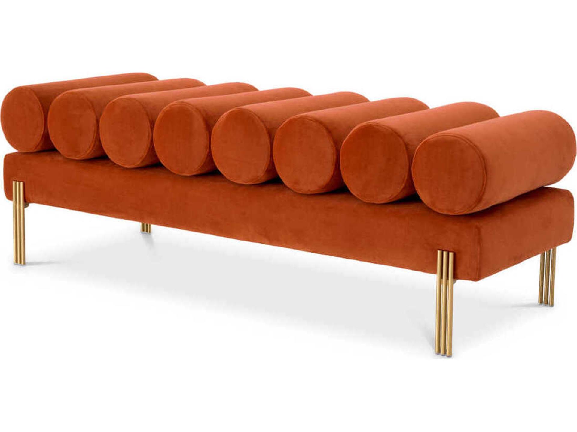 Oxley Bench in Savona Orange Velvet with Brushed Brass Legs