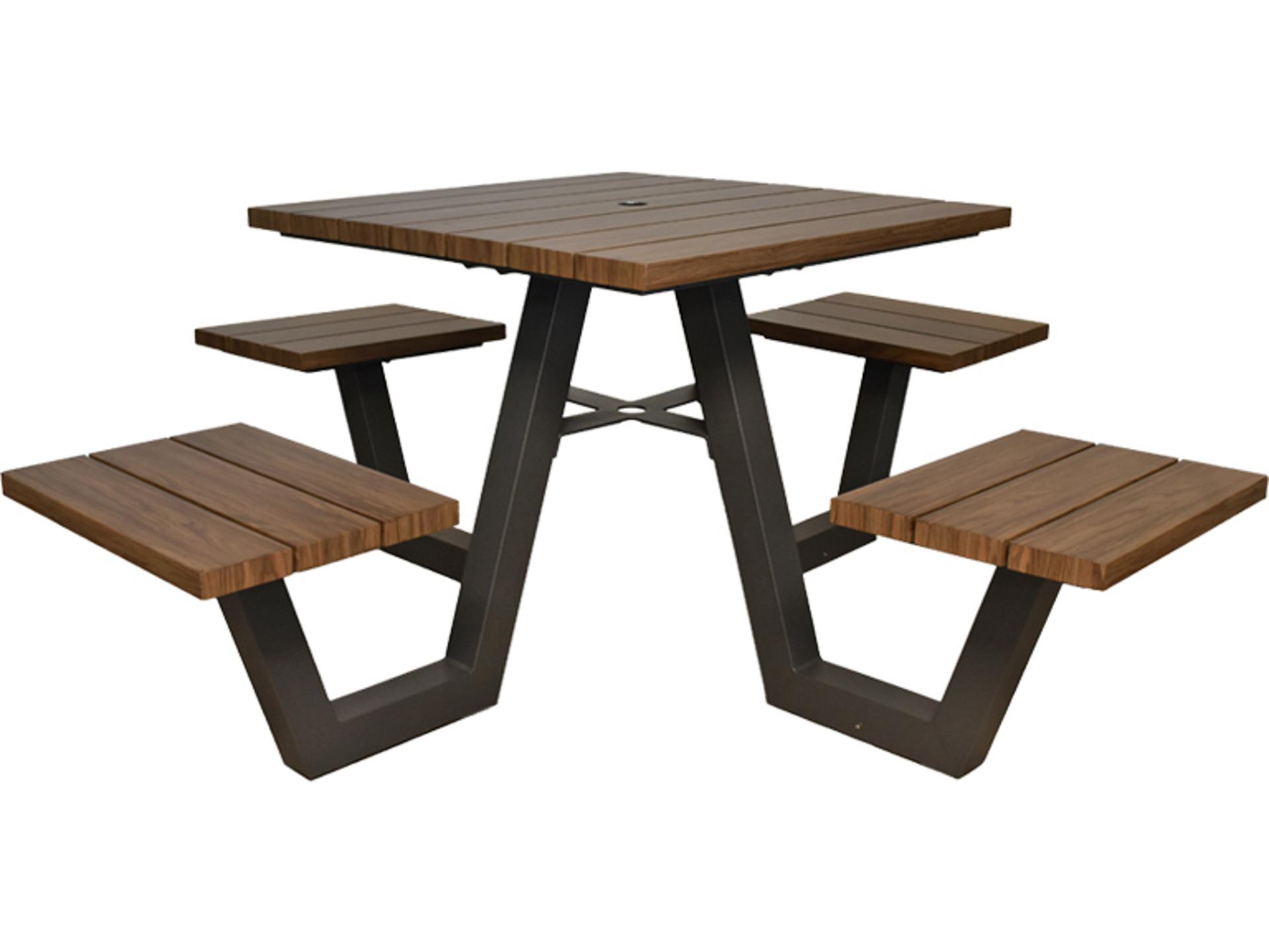 Sid Aluminum Square Outdoor Patio Picnic Table with Umbrella Hole