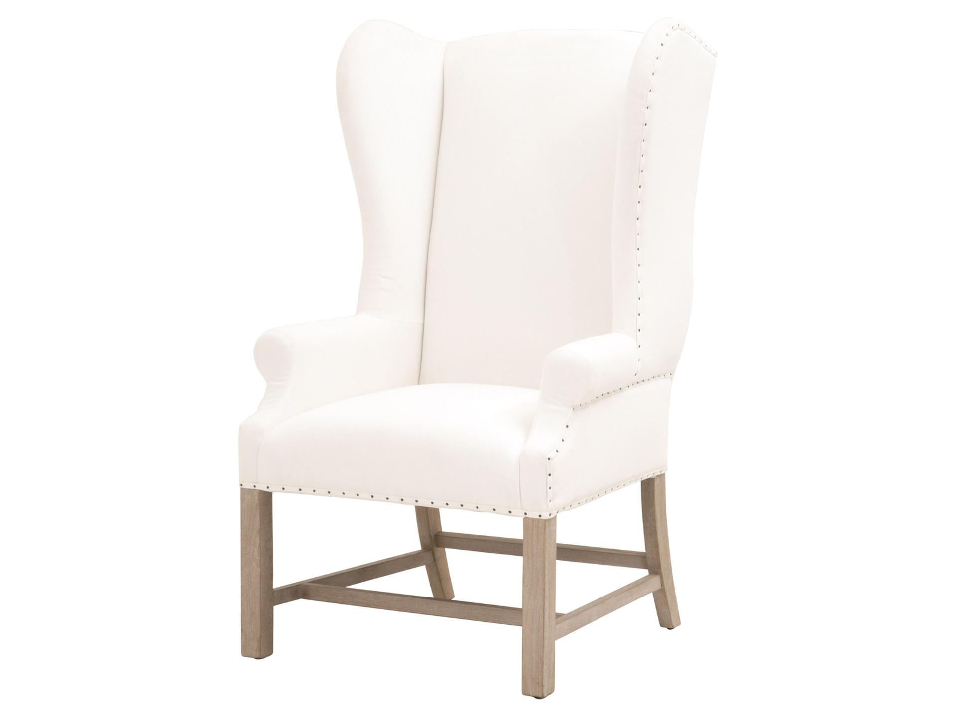 Chateau Upholstered Dining Armchair in Pearl Fabric and Natural Gray Ash