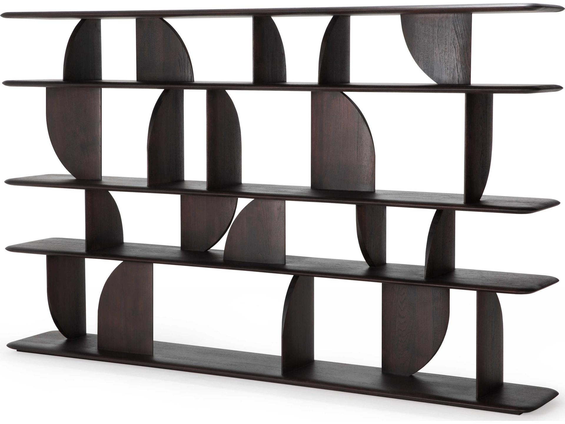 Geometric Teak Shelf Dark Brown Modern
