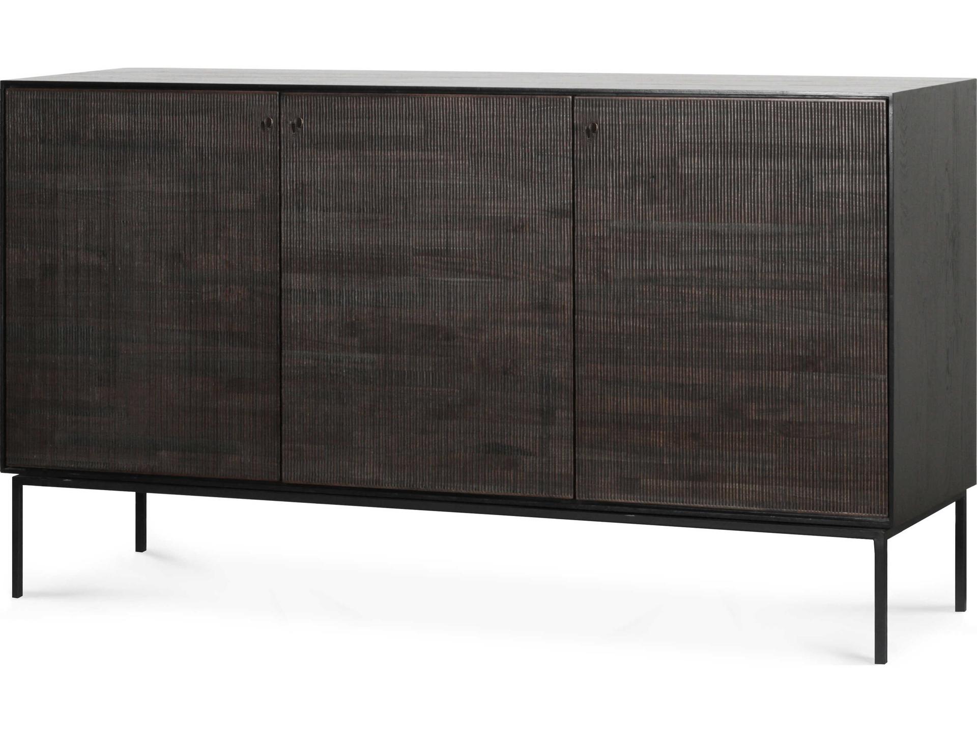 Grooves Teak Black Sideboard