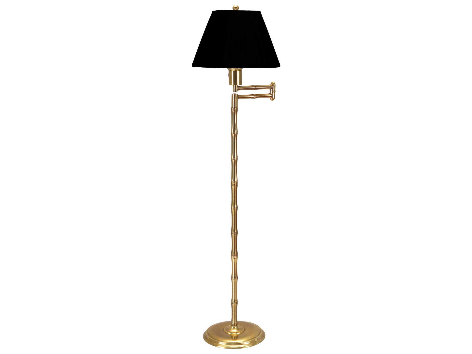 Pearson Swing Arm Floor Lamp in Antique Gold with Black Silk Shade