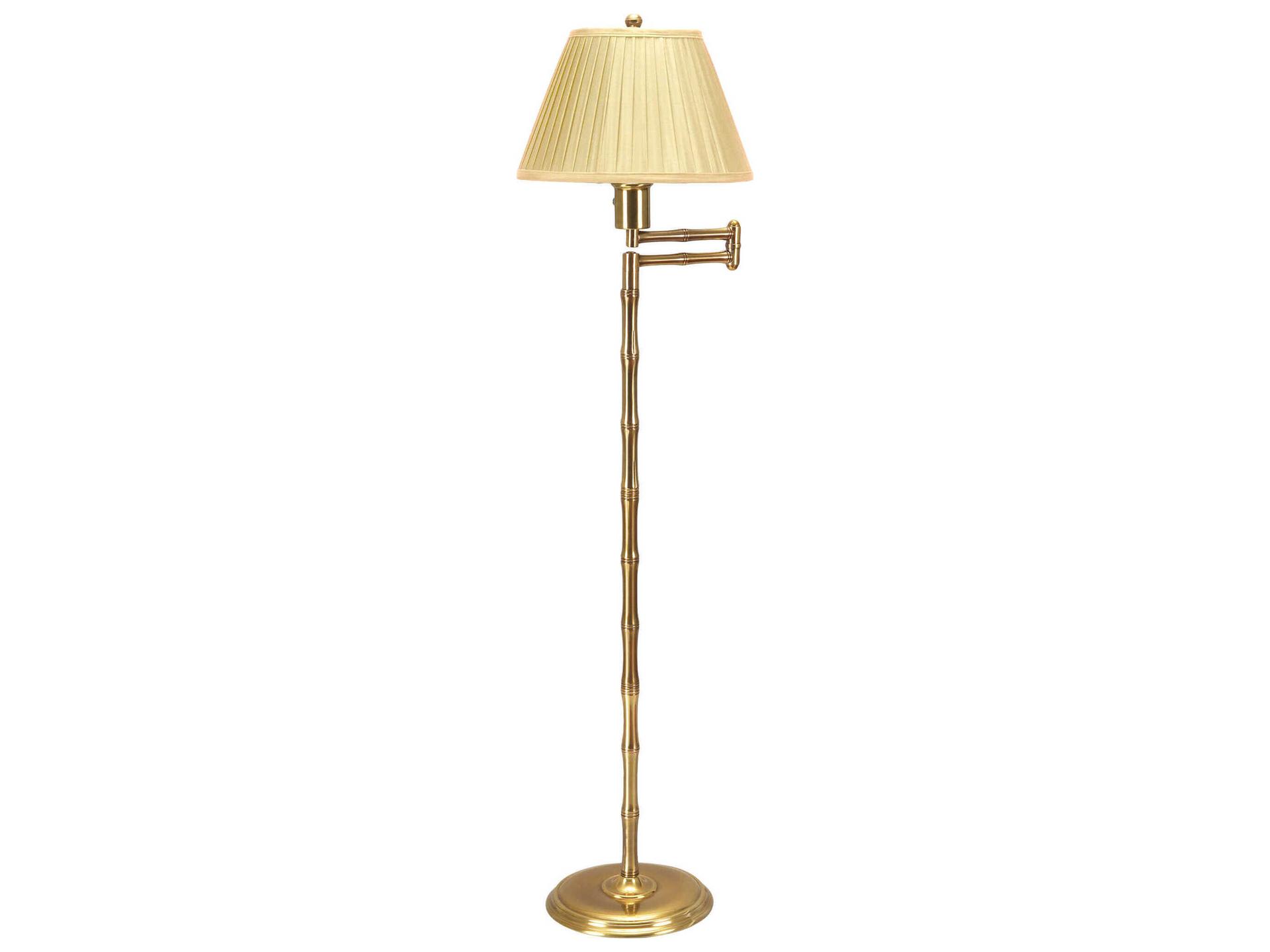 Pearson Swing Arm Floor Lamp in Gold with Cream Silk Shade