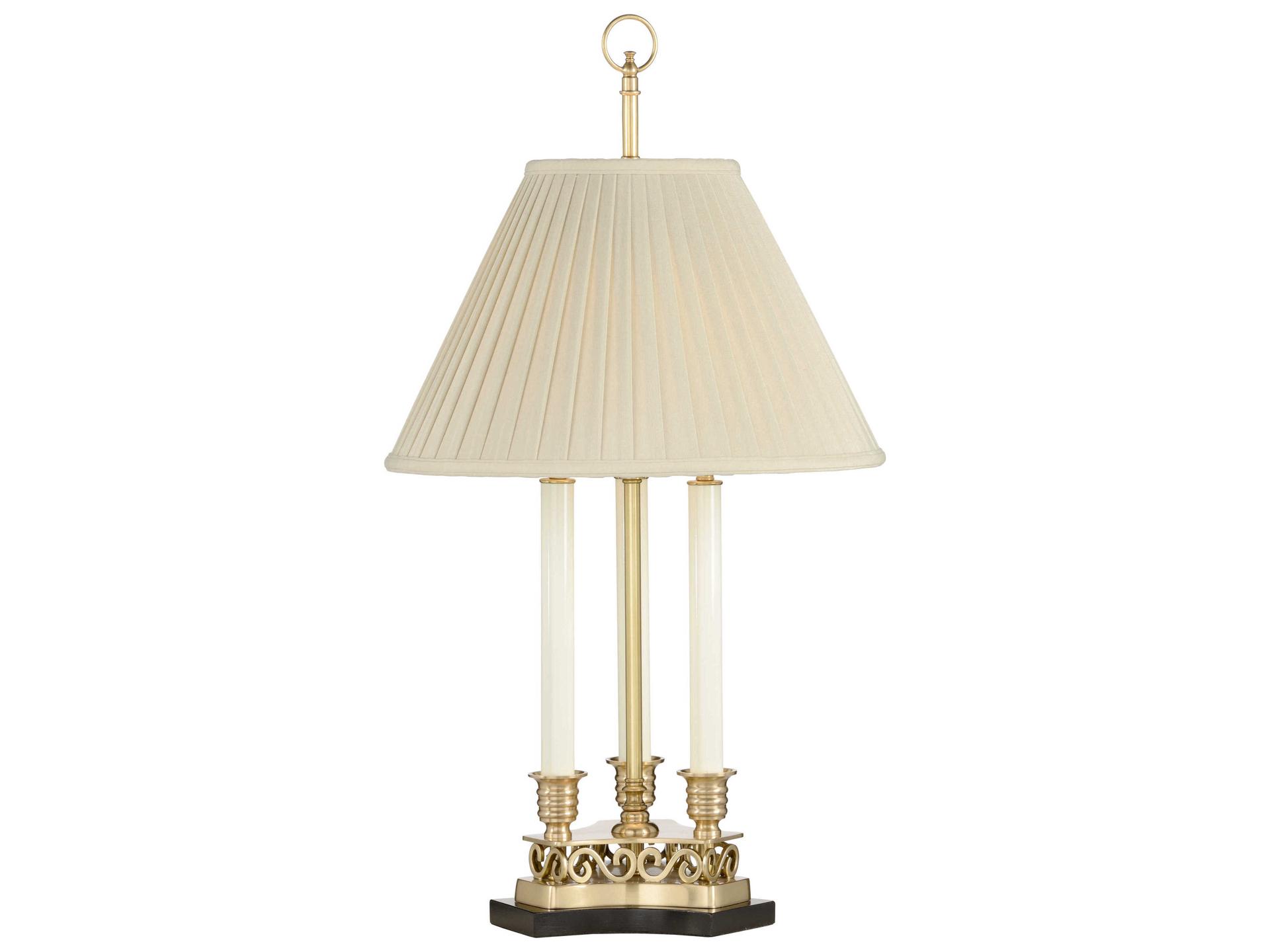 Thea 1-Light Table Lamp in Antique Brass and Black with Beige Silkette Shade