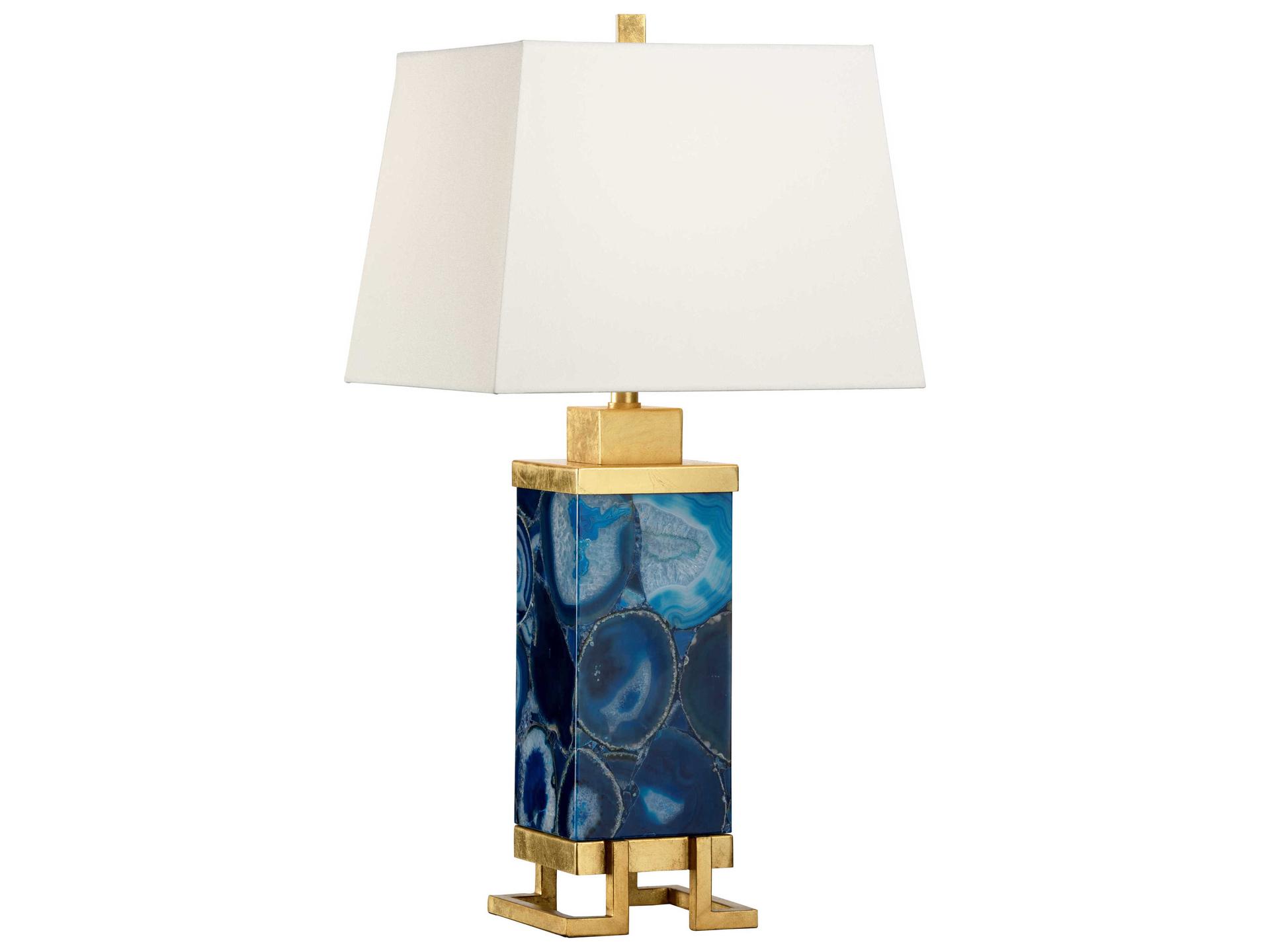 Oceans Natural Agate Table Lamp in Blue and Antique Gold Leaf