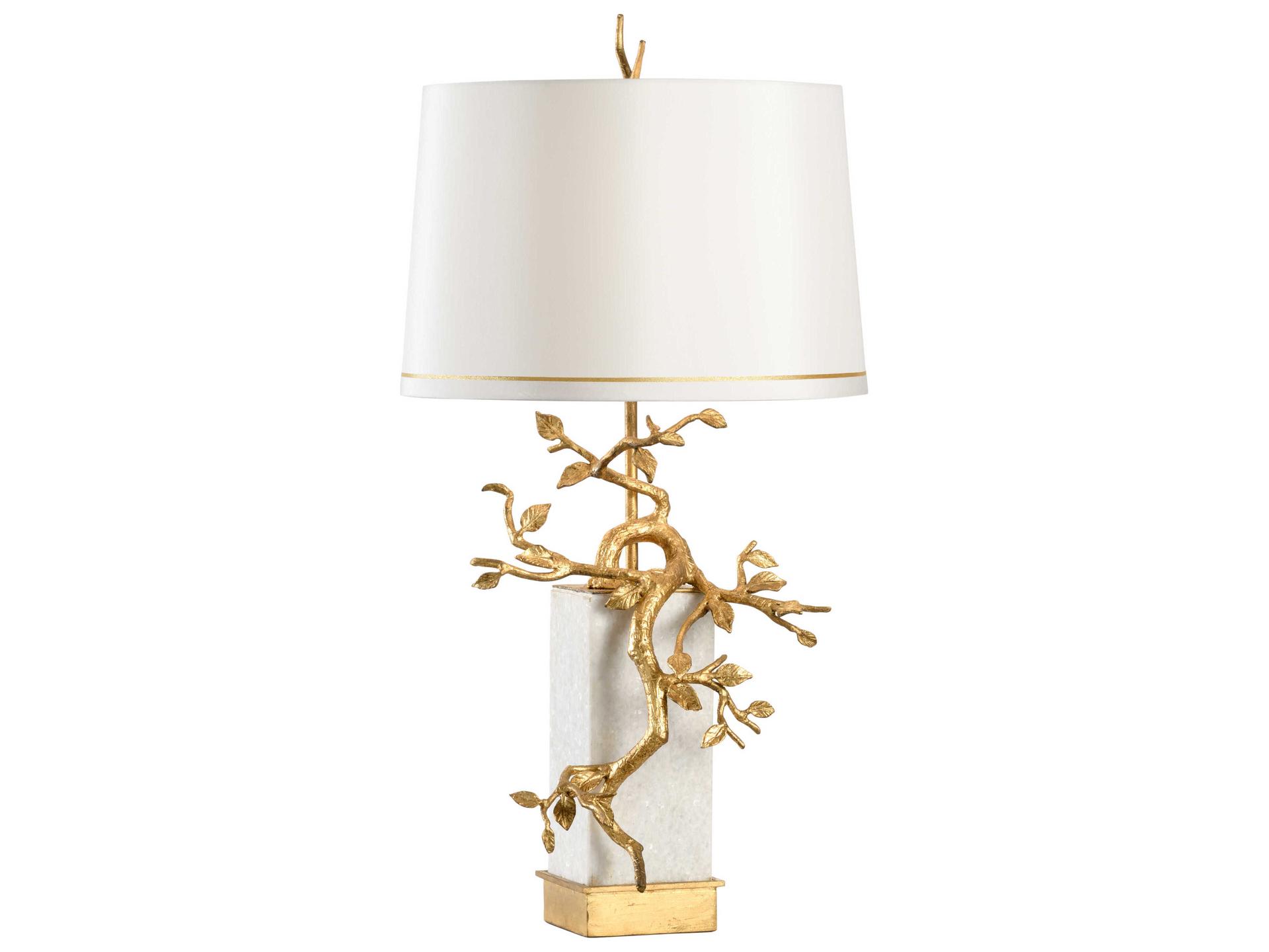 Fujian 1-Light Tree Branch Table Lamp in Antique Gold Leaf and Stone