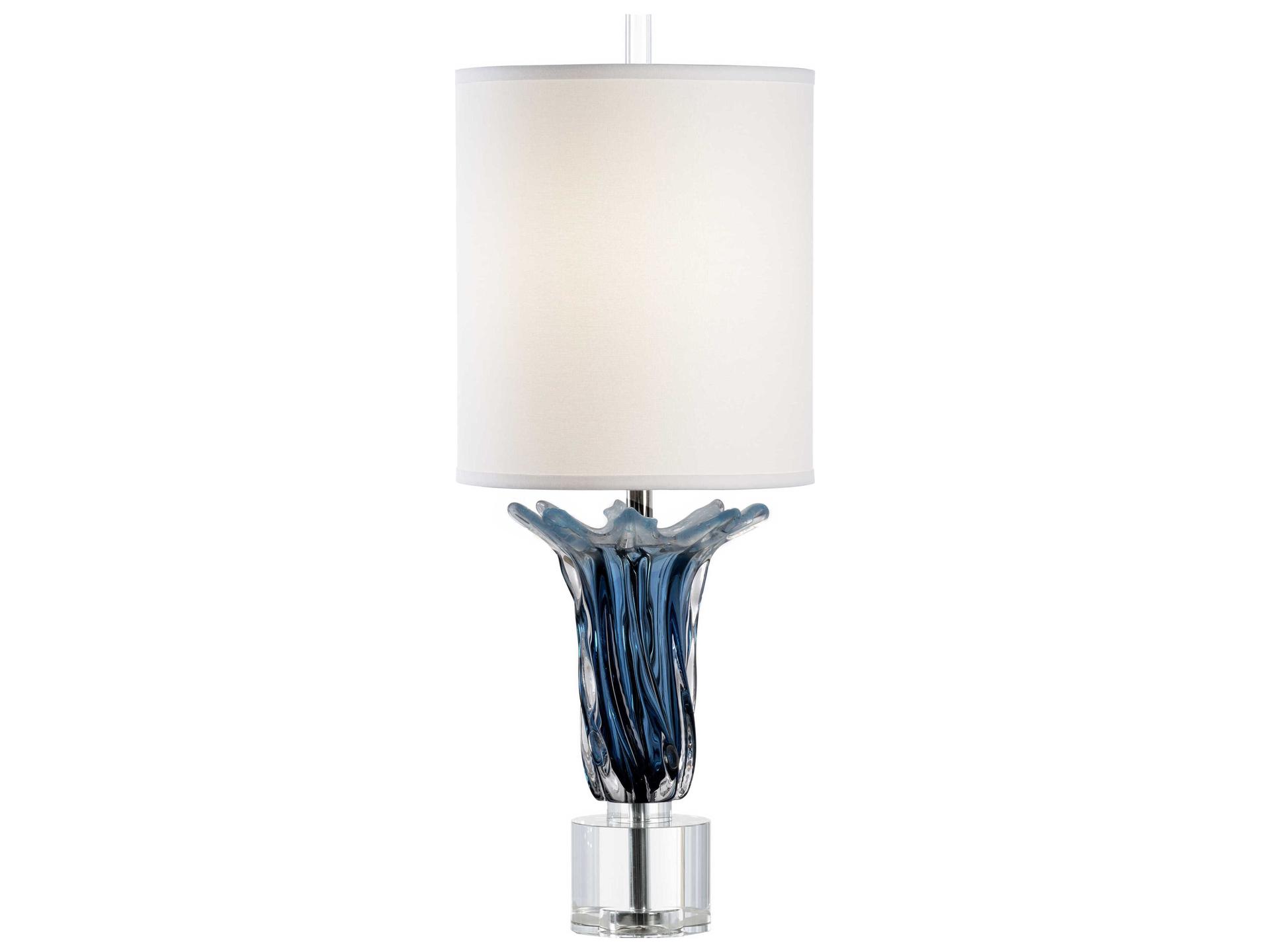 Judith Blue Glass Swirled Table Lamp with Linen Shade