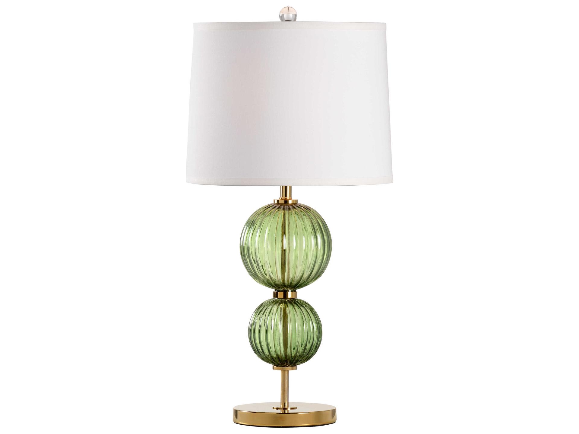 Cara Green Crystal Buffet Table Lamp with Off-White Silkette Shade