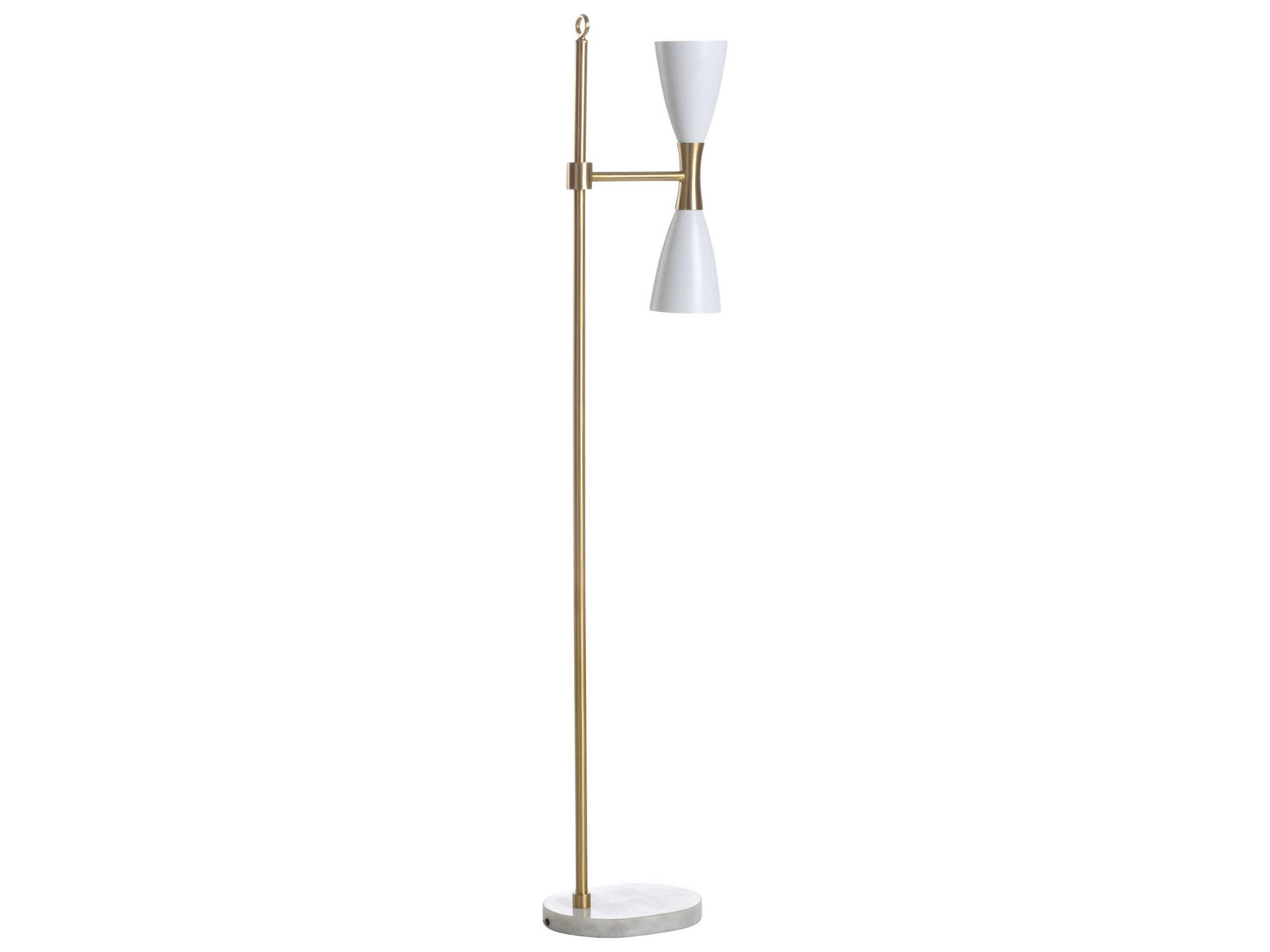Ada Mid-Century Dual Light Floor Lamp with Antique Brass and Marble