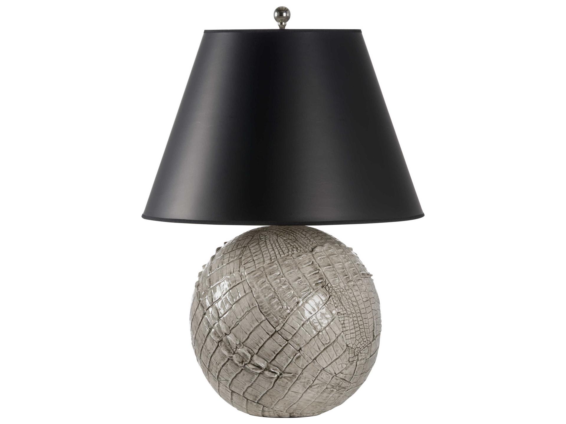 Ally Gray Ceramic Table Lamp with Black Empire Shade