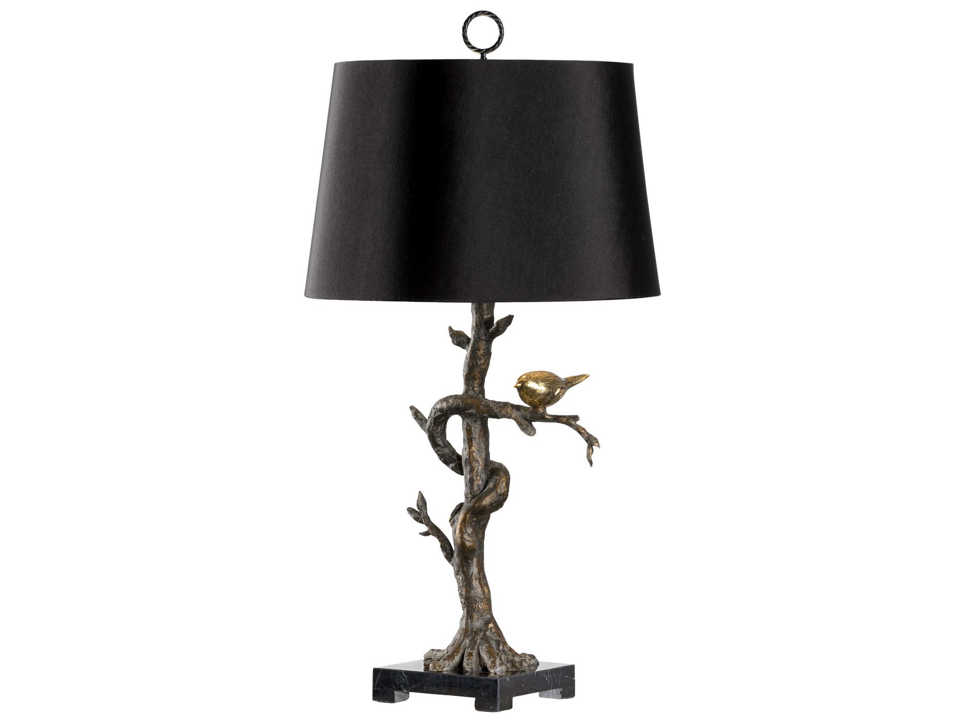 Tweet 1-Light Table Lamp with Black Silkette Shade in Bronze Gold