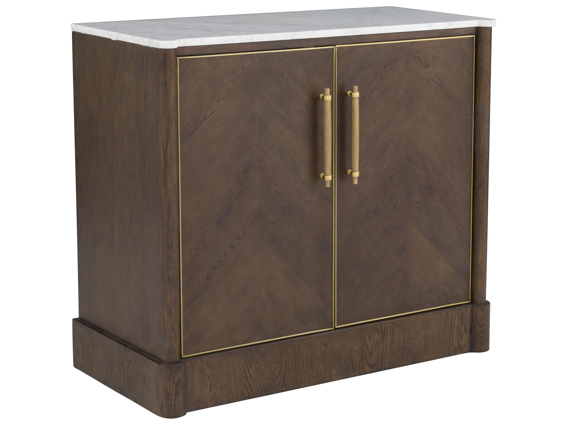 Maxwell Mobile Bar Cabinet in Caramel Oak with Carrera Marble Top