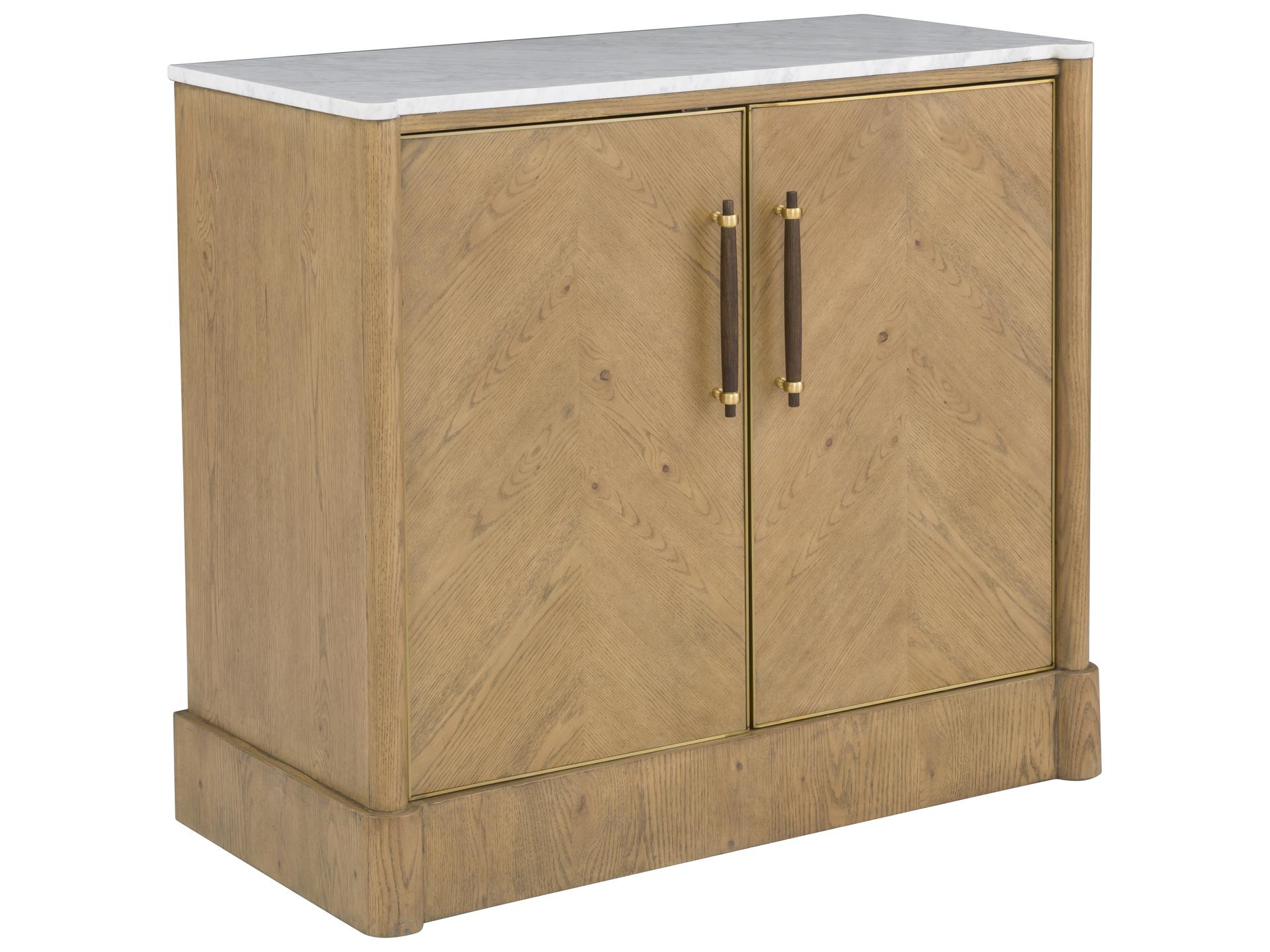 Maxwell Mobile Bar Cabinet in Natural Oak and Carrera Marble