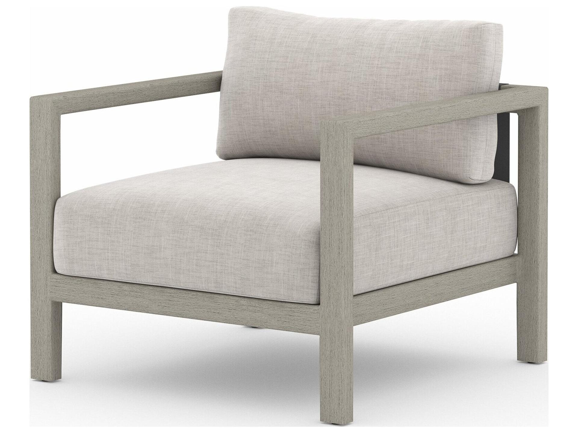 Solano Stone Grey Weathered Dark Strap Teak Cushion Lounge Chair