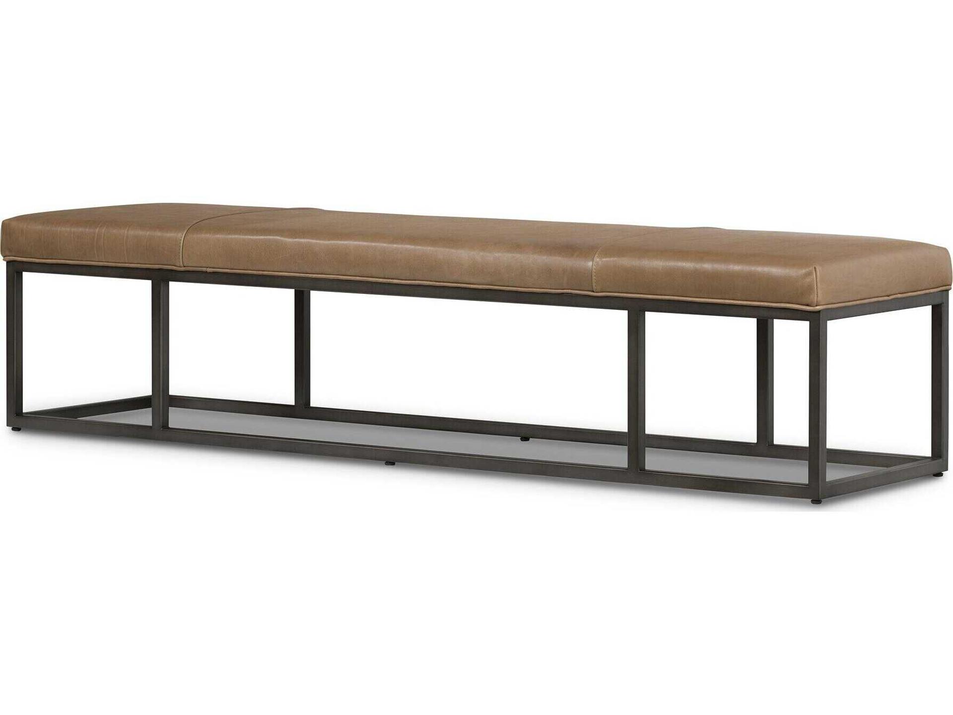 Easton Beaumont Upholstered Bench Warm Taupe Leather Gunmetal Iron