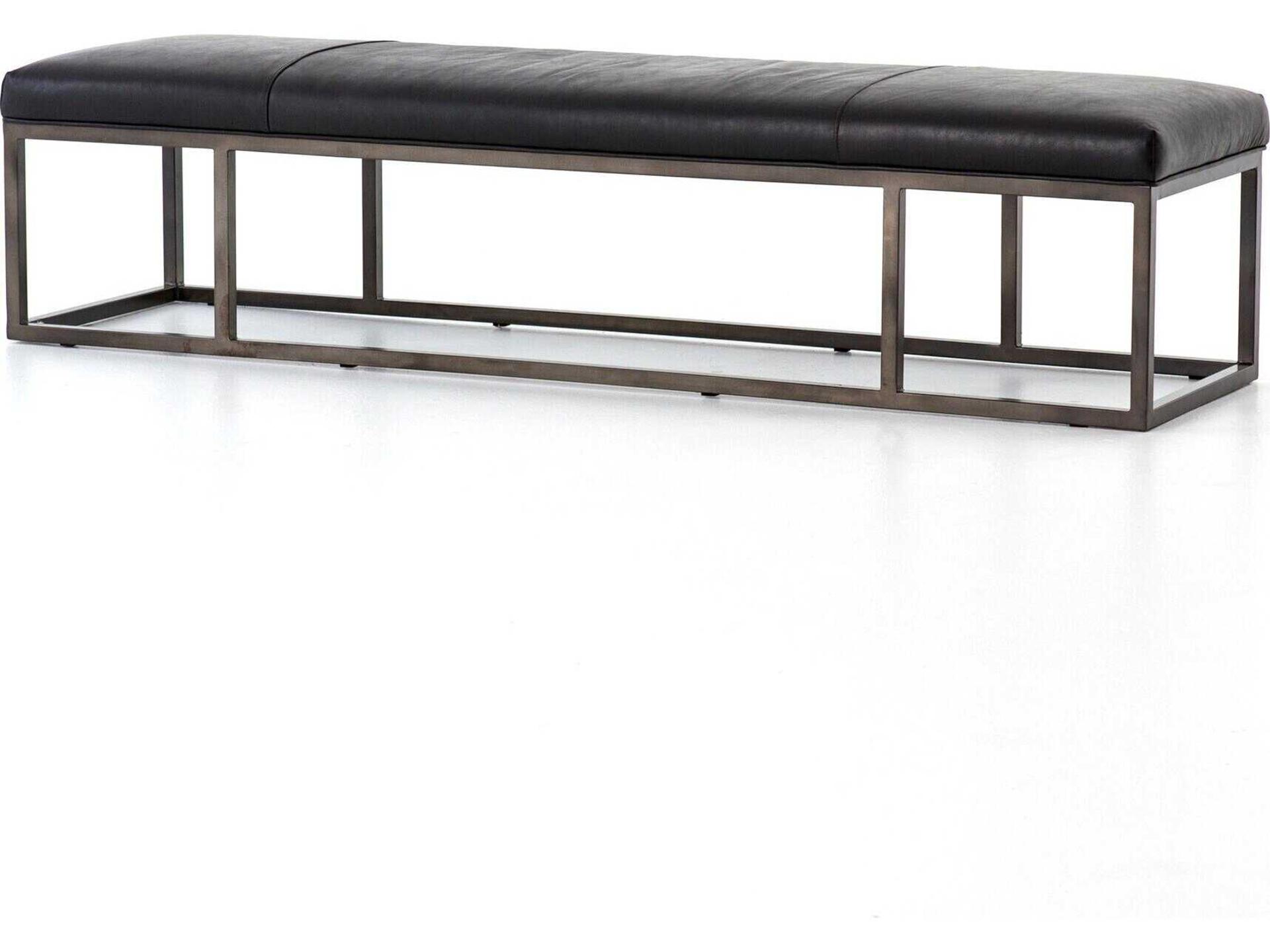 Four Hands Easton Black Leather Accent Bench