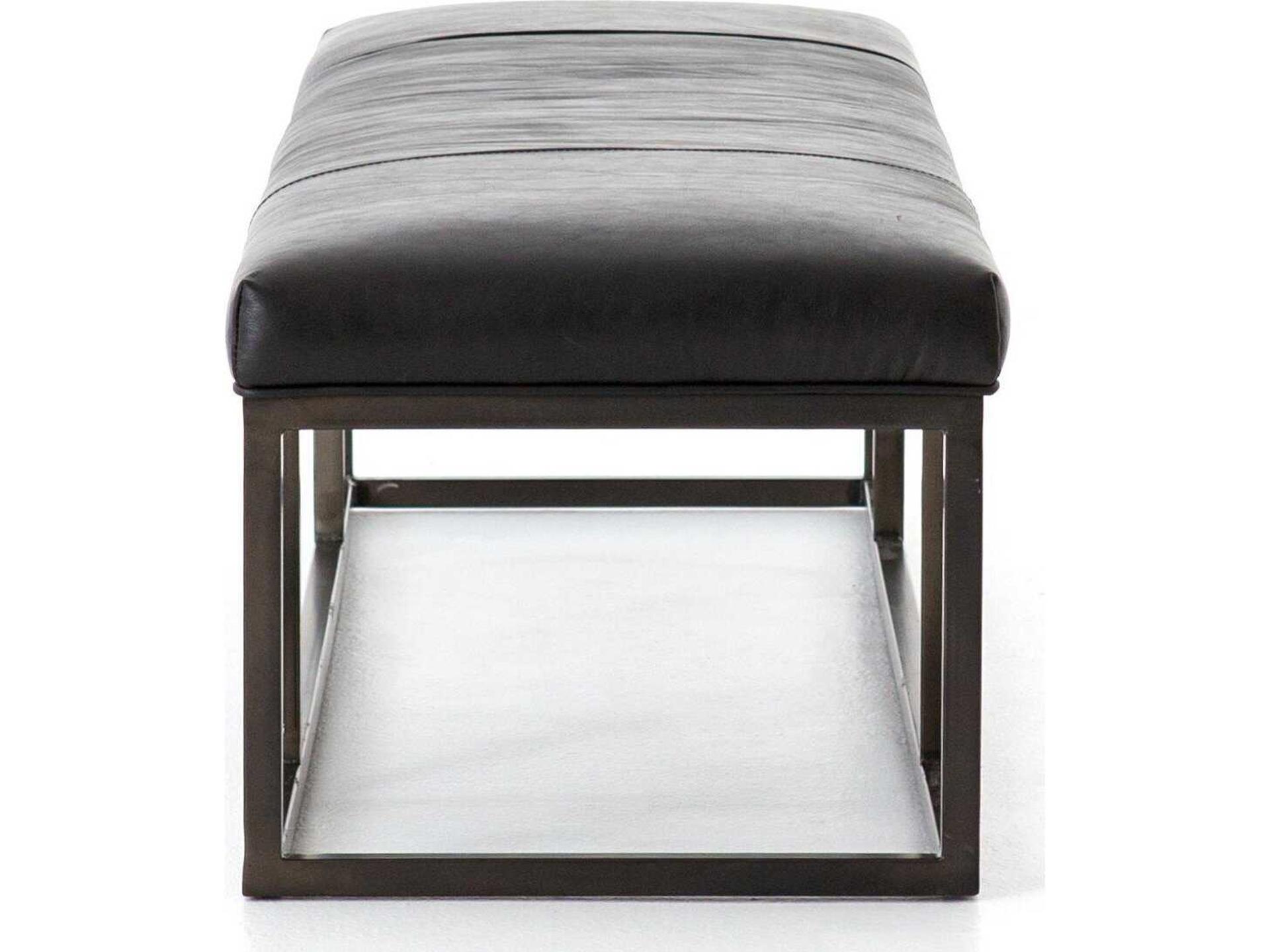 Four Hands Easton Black Leather Accent Bench