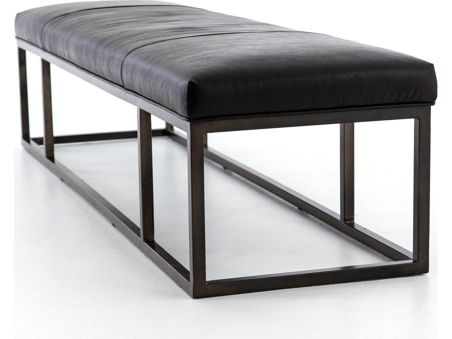 Four Hands Easton Black Leather Accent Bench