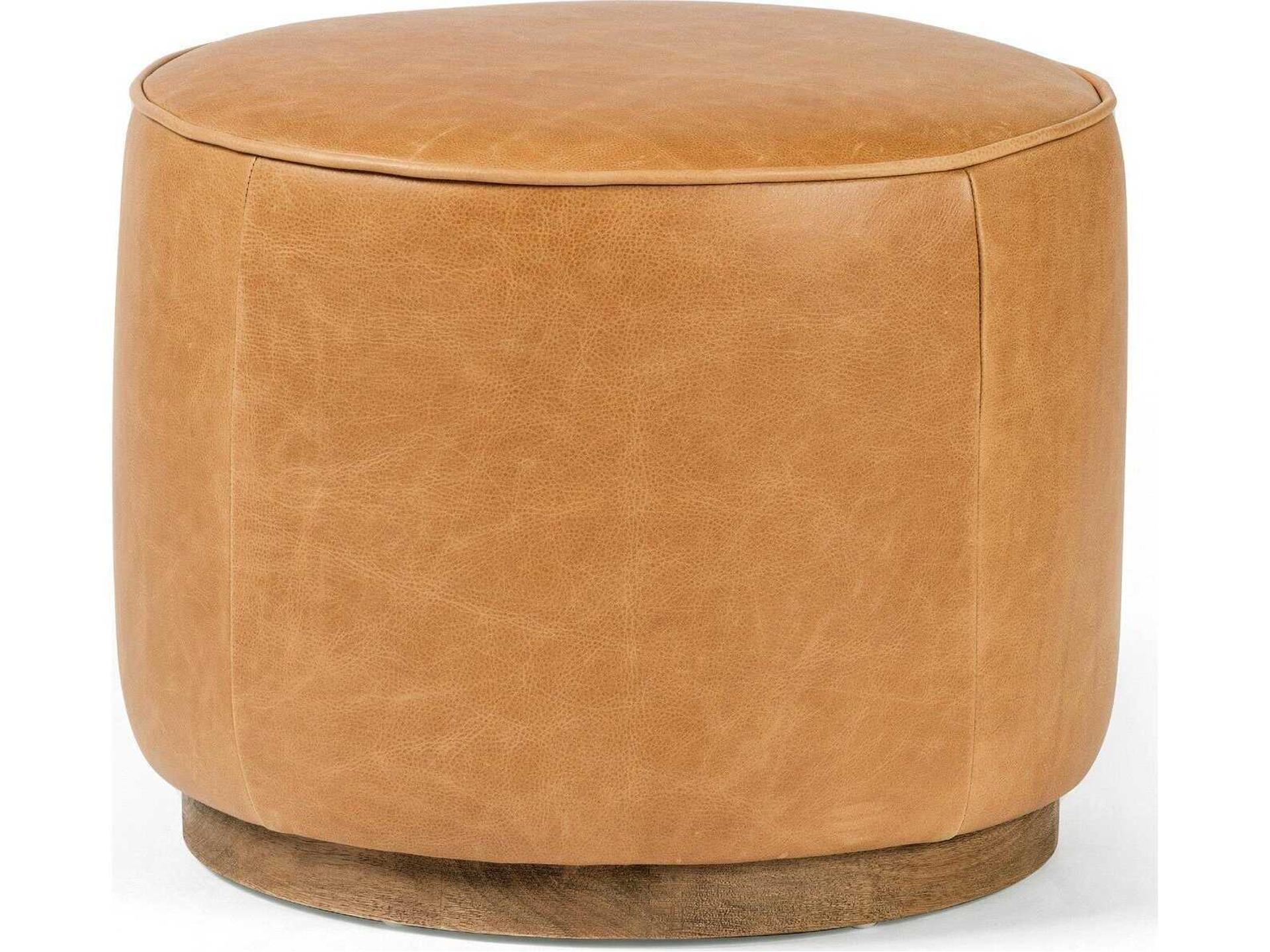 Sinclair Round Ottoman in Palermo Butterscotch Top Grain Leather