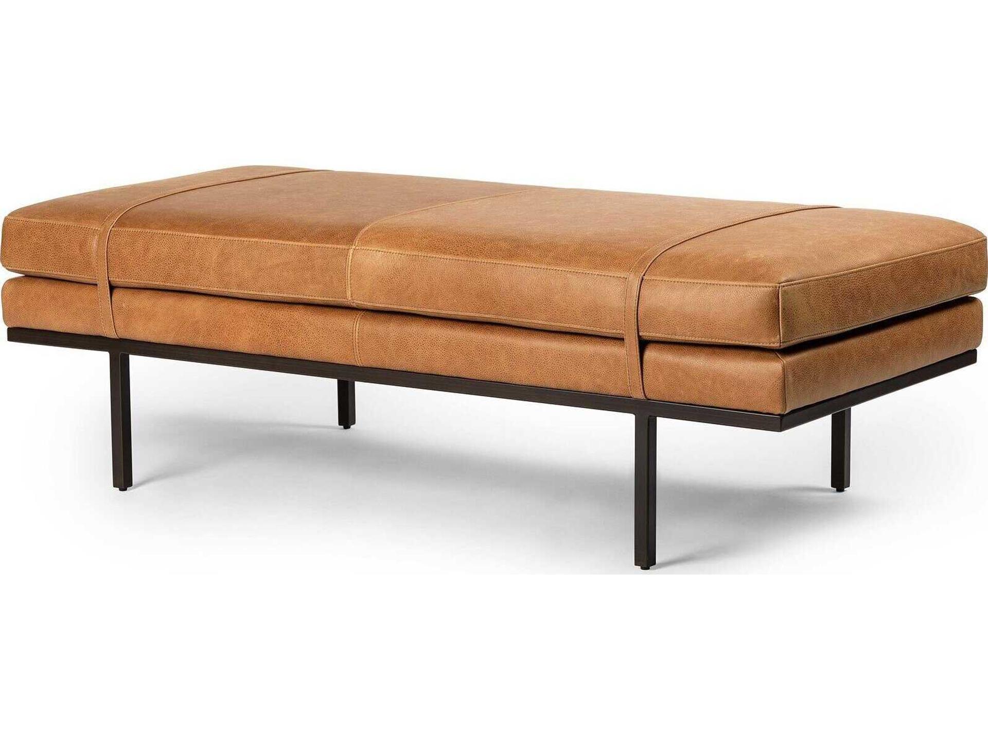 Westgate Gunmetal Palermo Cognac Brown Leather Accent Bench