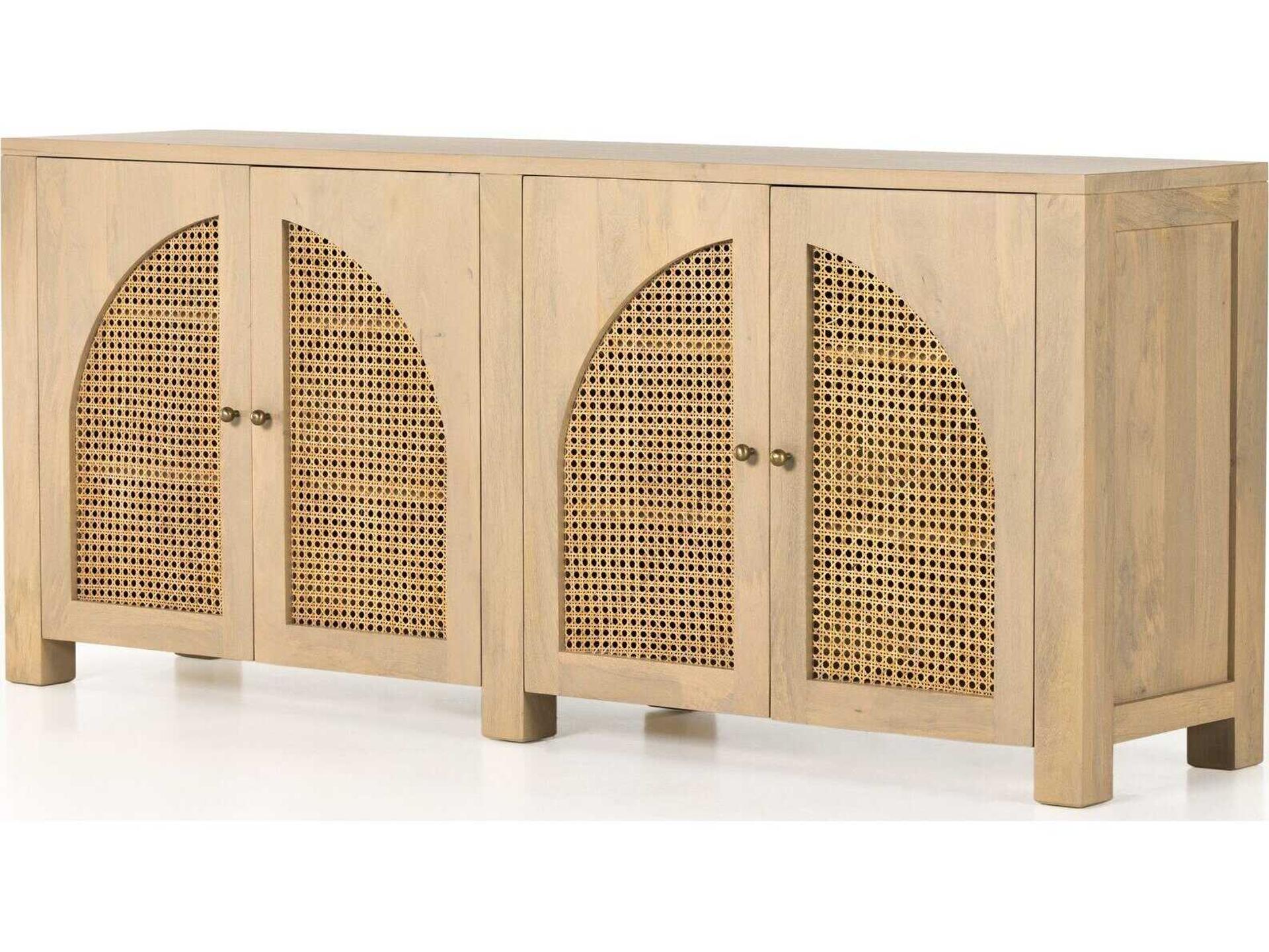 Leighton Tilda 78" Mango Wood Natural Satin Brass Circle Cane Sideboard